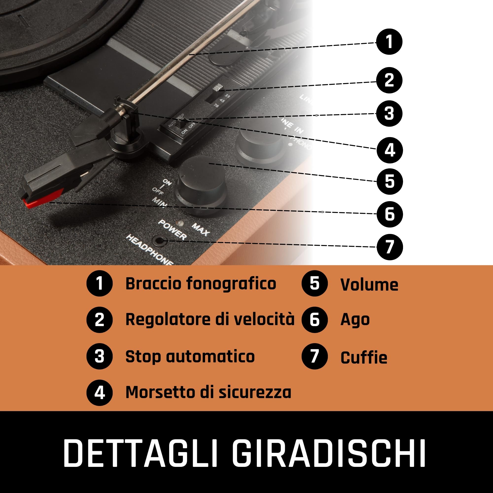 Classic Phono TT-10BN - Giradischi stile valigia con altoparlanti - Funzione di autospegnimento - 3 velocità - Trasmissione a cinghia - Ingresso AUX - Uscita linea - Marrone