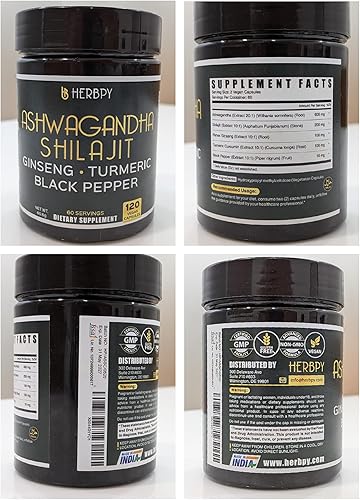 Miniatura 2 de Paquete 5 en 1 Ashwagandha Shilajit 120 unidades y cápsulas de cardamomo 4 en 1, 100 unidades - Apoya la relajación, la salud del corazón, la