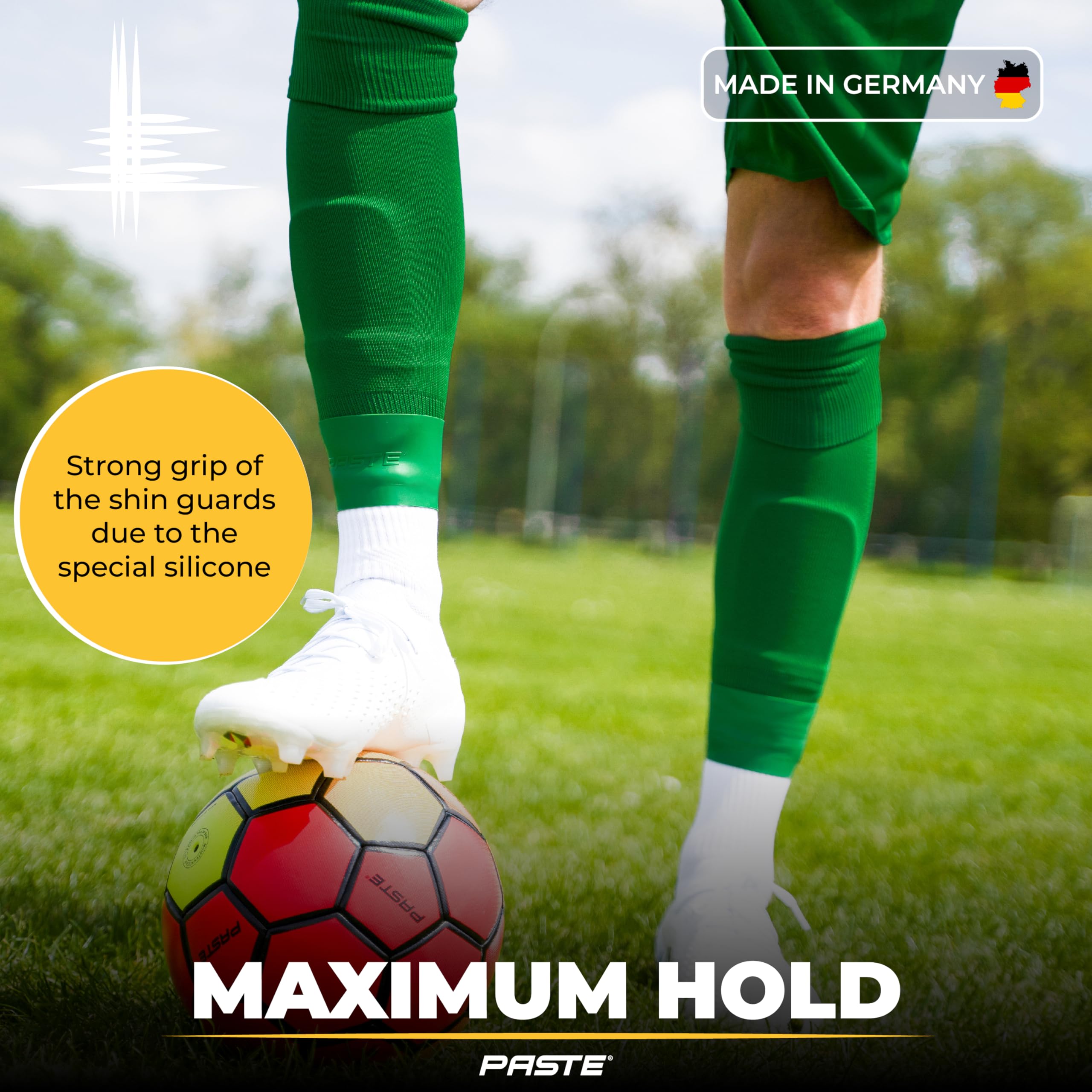 PASTE ® Supporto per parastinchi da calcio silicone trasparente per adulto uomo donna e bambino - ferma per calzettoni da calcio - Banda e Reggi Protezioni tibia e tibie - Nastro parastinchi