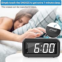 Vista 6 de KWANWA Reloj despertador de doble potencia con modo nocturno de atenuación automática - Funciona con pilas y recargable por USB, pantalla LED de 1.2