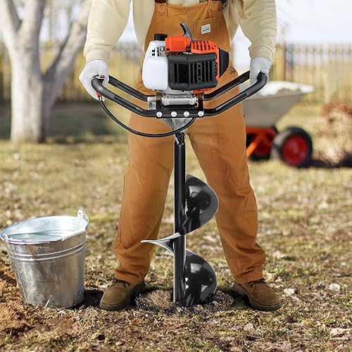 Miniatura 8 de VEVOR Excavadora de agujeros para postes, excavadora de barrena de 52 cc y 1450 W, excavadora de tierra a gas con dos brocas de 6 y 10 pulgadas y 3