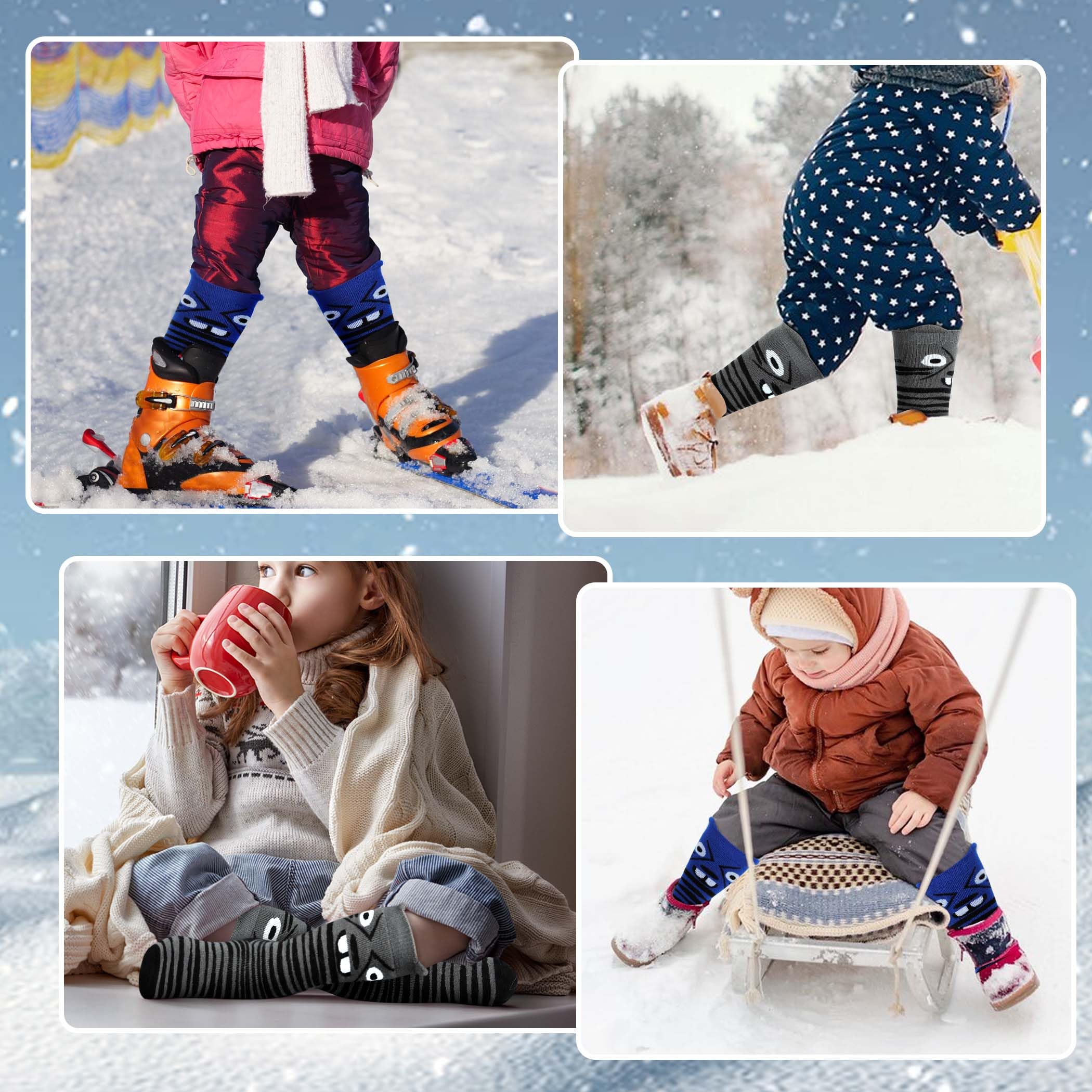 Muezna Lot de 2 paires de chaussettes de ski en laine mérinos pour enfants, garçons et filles, chaussettes thermiques d'hiver, chaussettes de sport, chaussettes de sport, chaussettes épaisses pour le