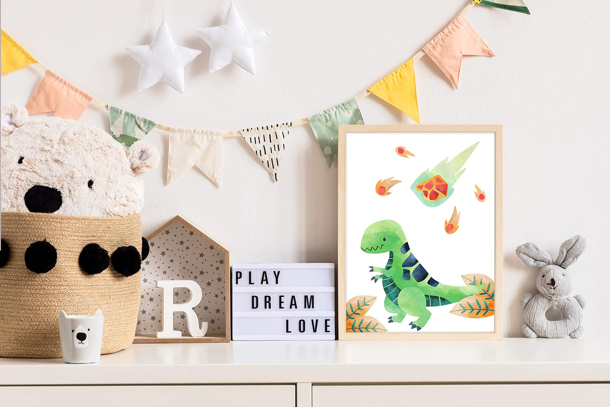 HonShoop Panda Whale Dinosaur Poster Wall Decoration Dino Mint Pictures Nursery Decoration Boy Set of 4 for Children DIN A4 Wall Pictures (T6) - Image 4