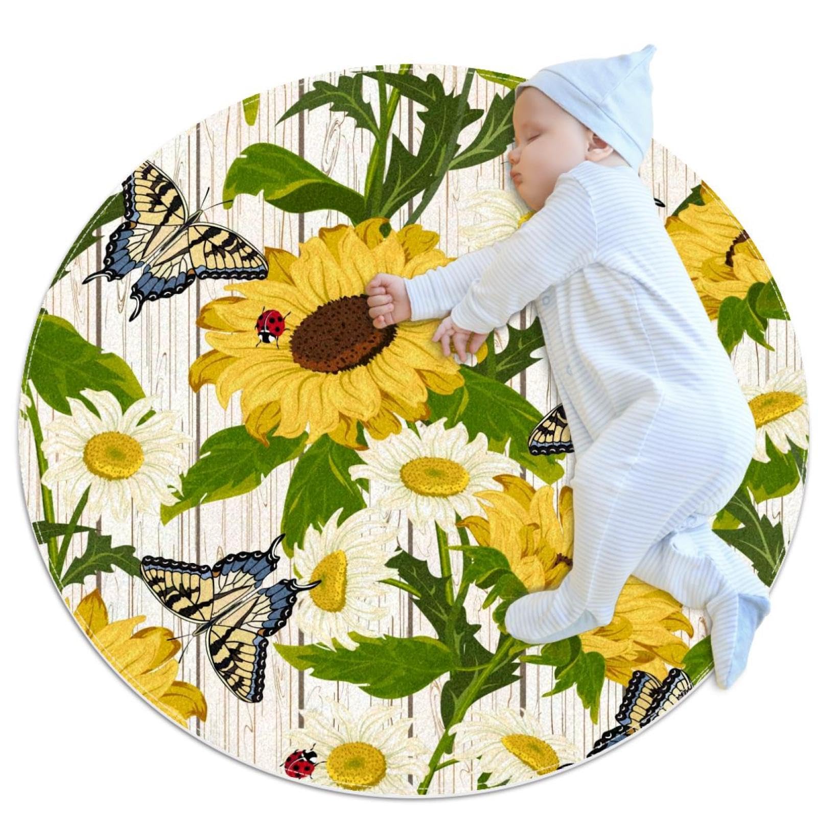 Tapis de salle de bain marguerite rond 1m antidérapant pour chambre enfant