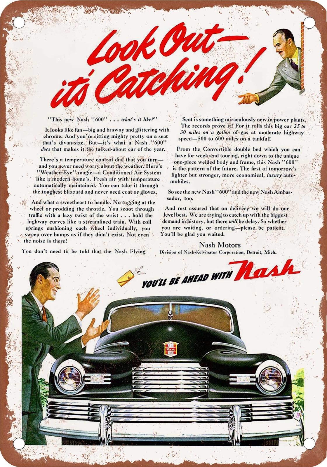Miaomansenstore Metal Sign - 1946 Nash Vintage Ad 08 - Old Retro Rusty Look Home Decor