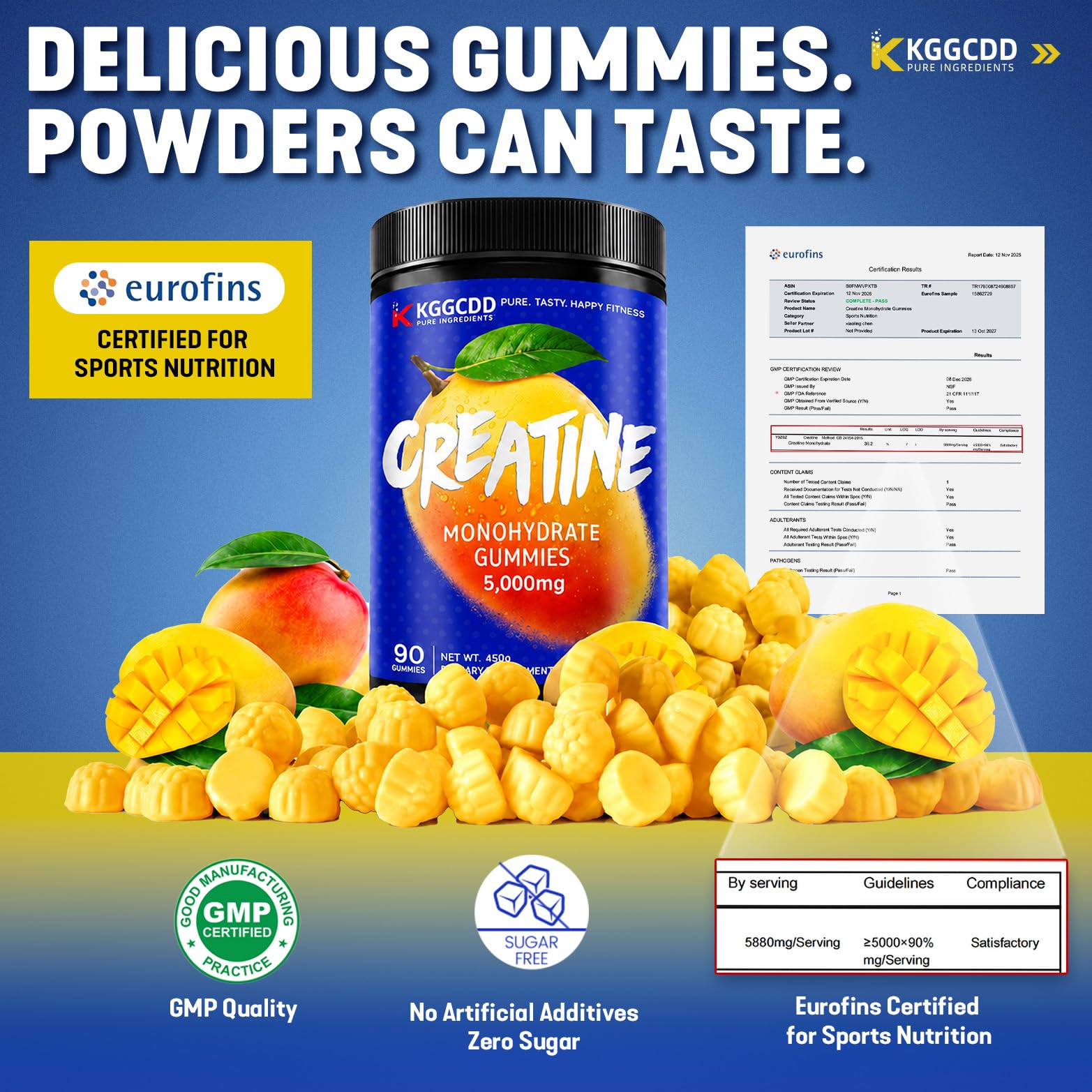 99.99% Creatine Monohydrate Gummies for Men & Women, 5,000mg Tasty Creatine Gummies for Muscle Strength, Endurance, Recovery & Sugar Free, Gluten-Free, Vegan, Non-GMO, Mango — Amazon image 4