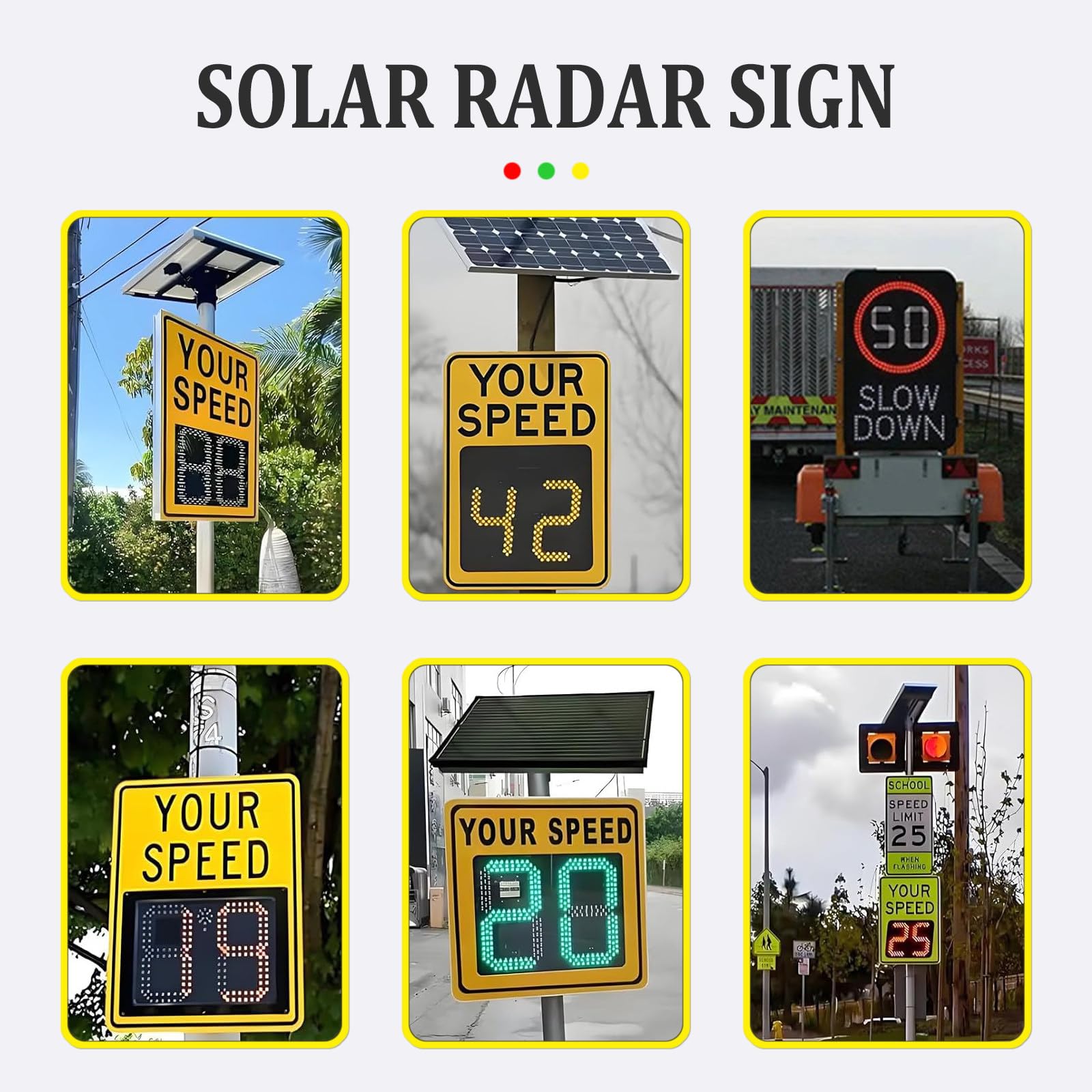 Pantalla De Velocidad Radar Alimentada por Energía Solar 24"x24"(24"x27"), Panel De Advertencia De Retroalimentación De Tráfico para Pantalla De Velocidad, Resistente A La Intemperie 3 Digit