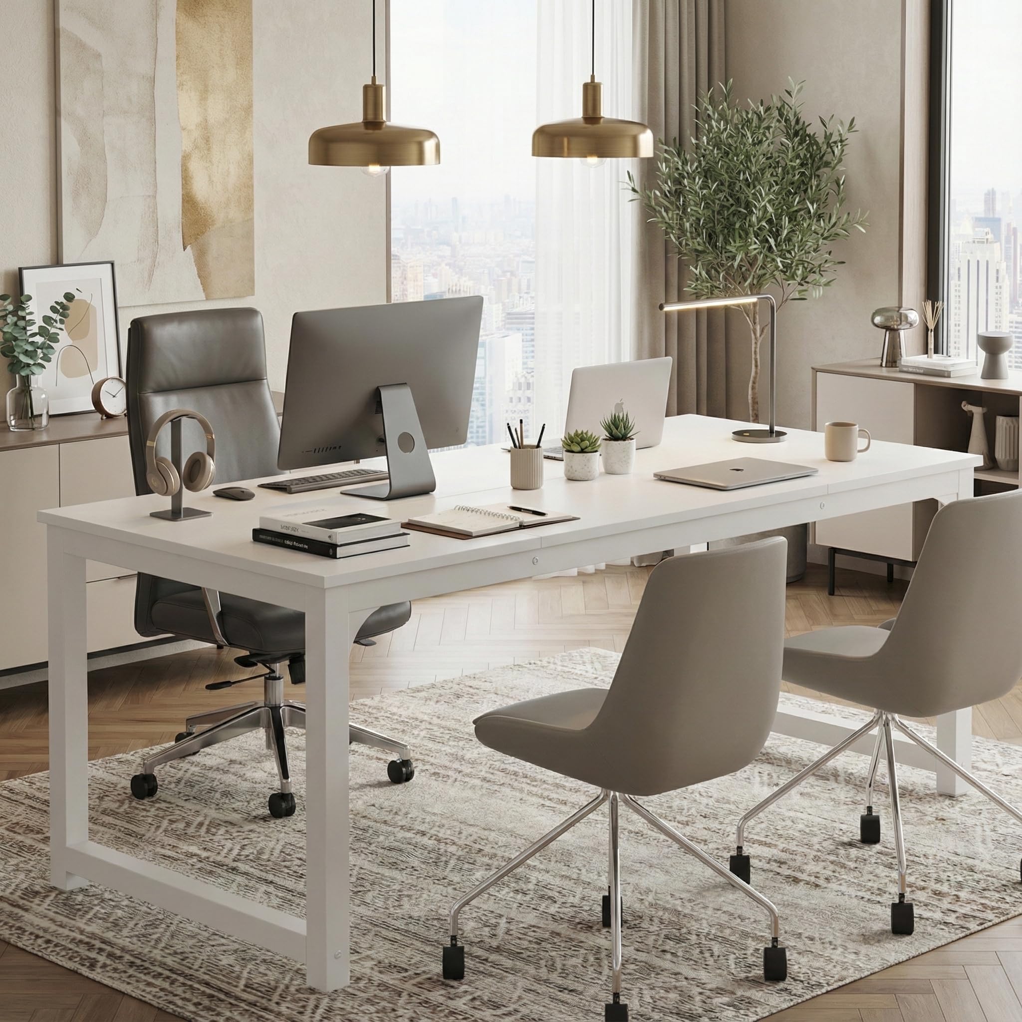 Lailang 160cm Scrivania Computer, Workstation, Scrivania Studio Casa, Scrivania In Legno, Tavolo Ufficio Riunioni, Scrivania Grande, 160 x 80 x 75 cm, Bianco