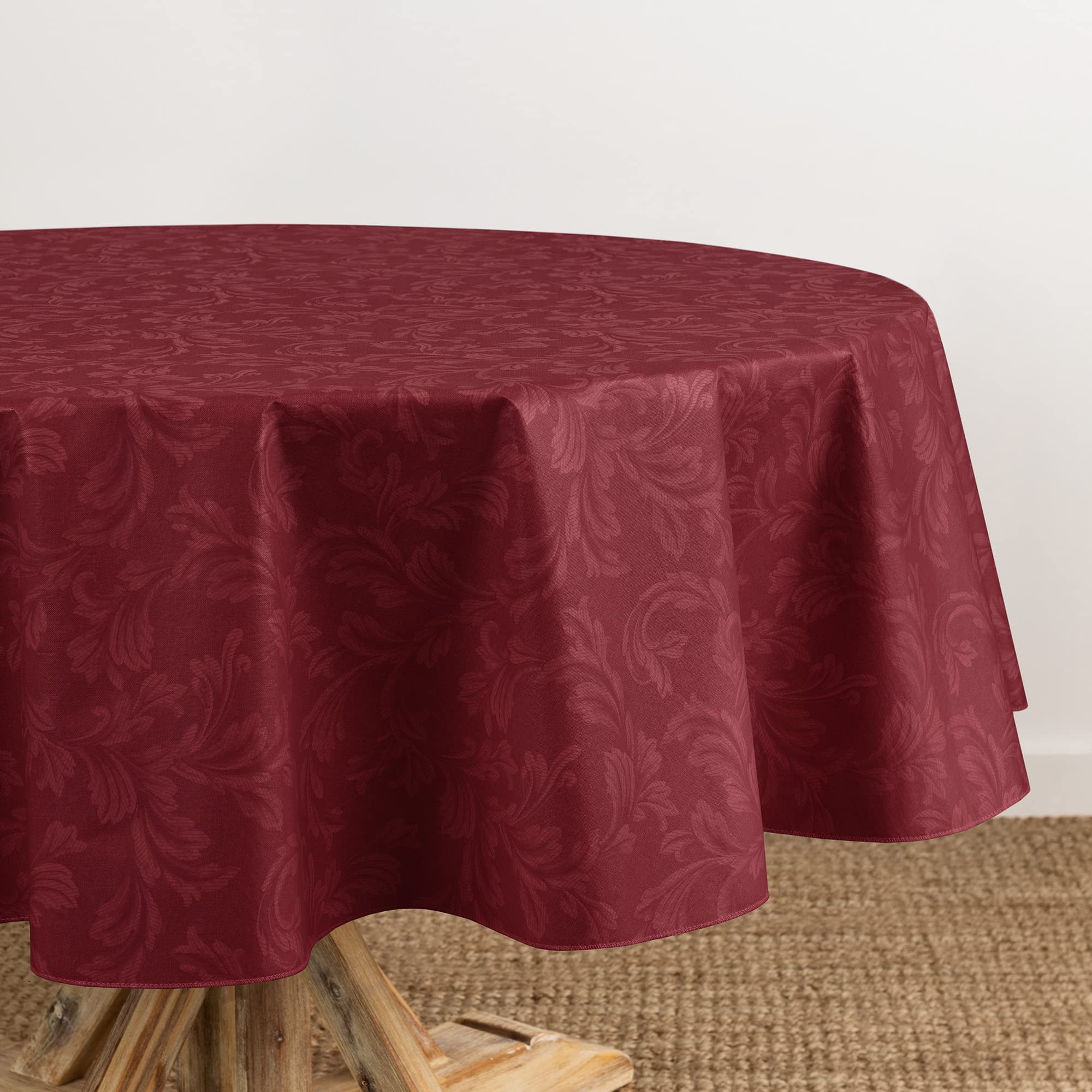 Elrene Home Fashions Camile Floral Damask-Scroll Water- and Stain-Resistant Vinyl Tablecloth with Flannel Backing, 60 Inches X 84 Inches, Oval, Brick