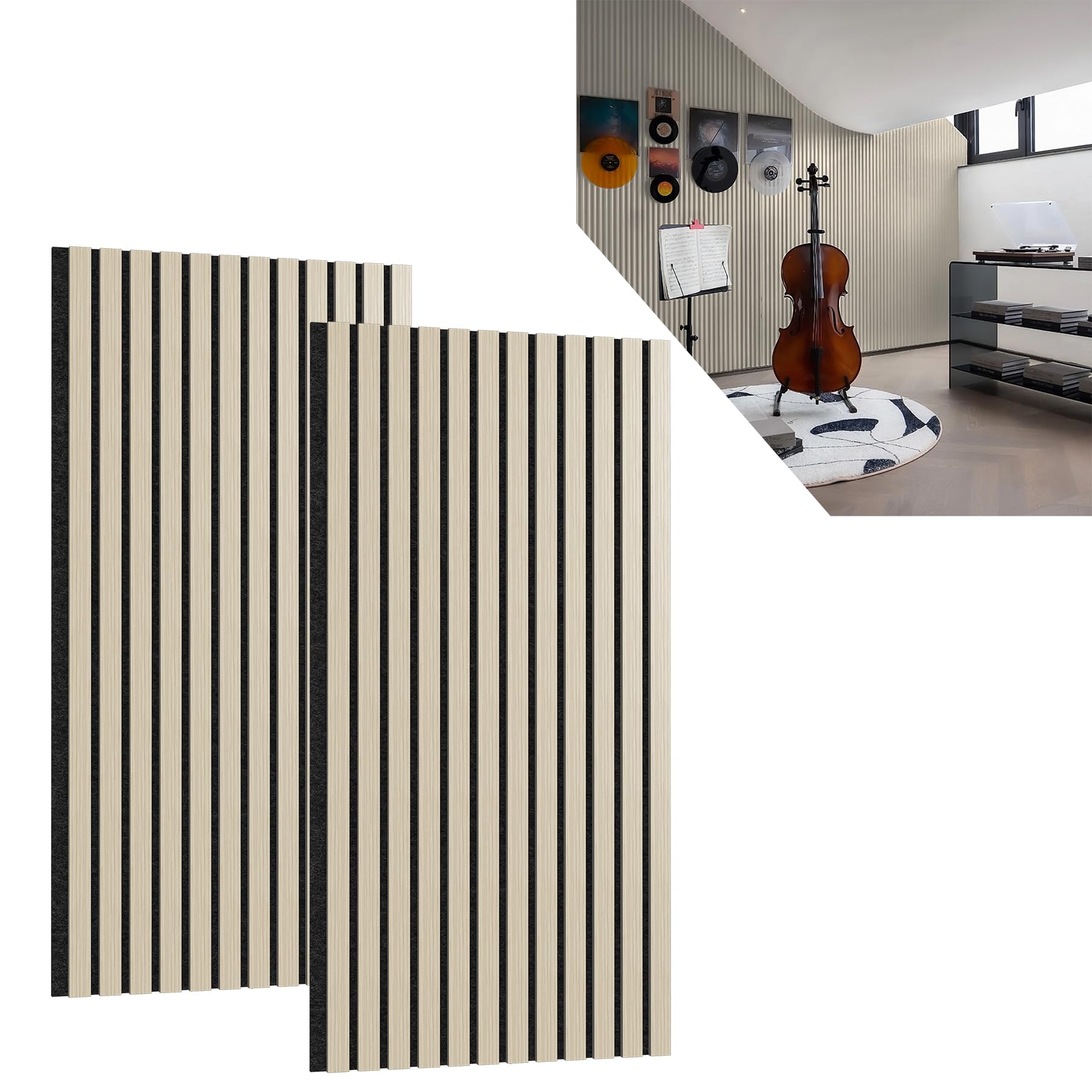 ACXIN Zestaw 2 paneli akustycznych drewnianych 3D panele ścienne drewniane Eiche prawdziwe forniry drewniane na filcu akustycznym 120 x 60 cm panele ścienne ścienne okładziny akustyczne na korytarz