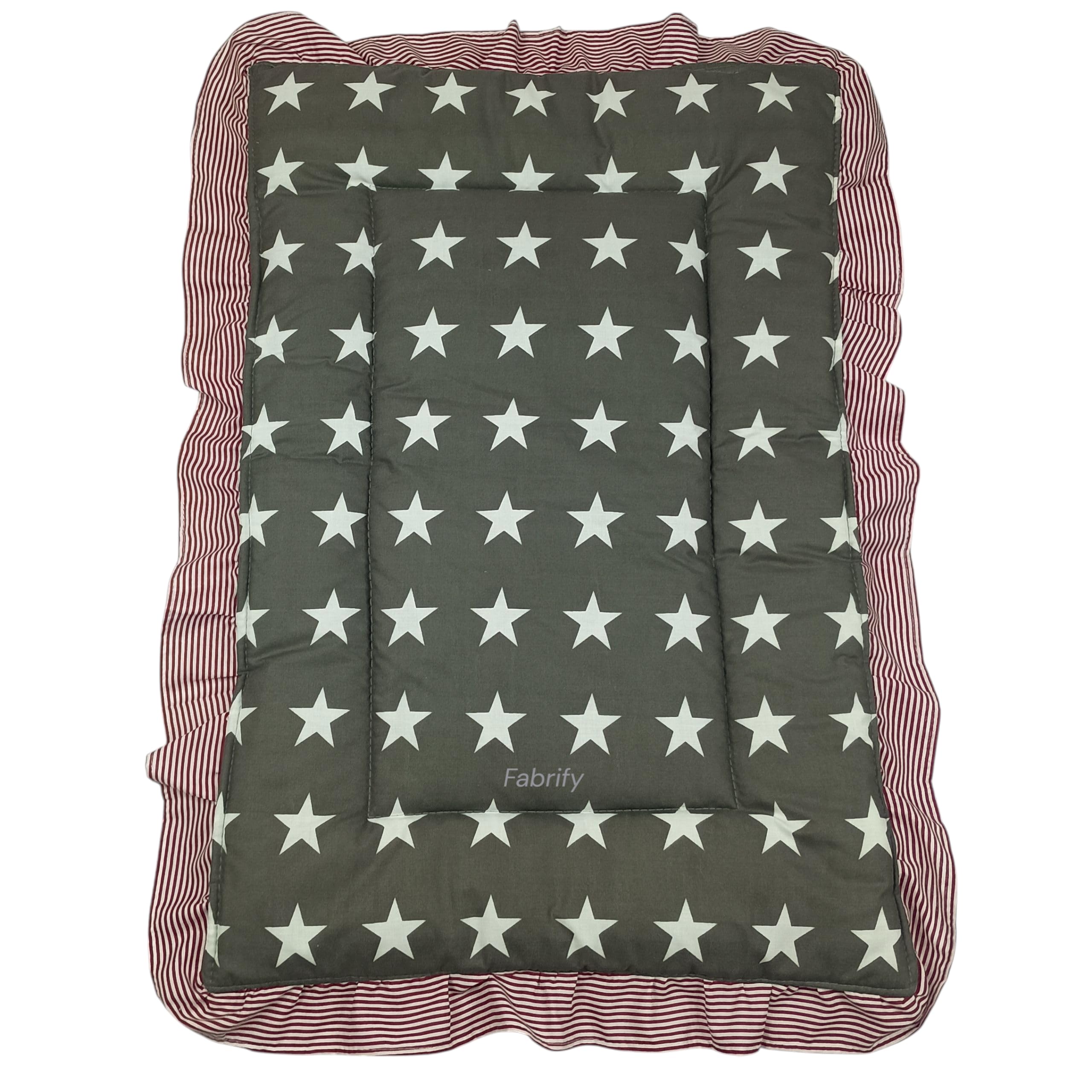 Fabrify 100% Soft Cotton New Born Baby Lacy Cotton Bed |Frill Mattress | Godari | Godali | Crib Sheet | Bedding Set | Godadi | Baby Mattress Grey White Star-image-25