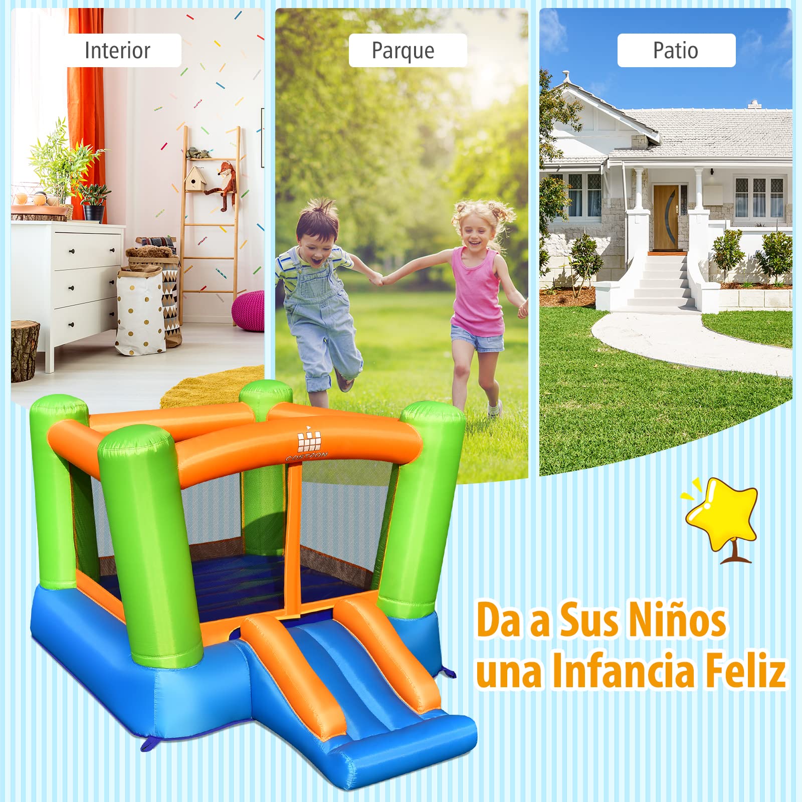 COSTWAY Castillo Hinchable, 2 en 1 Castillo Hinchable para Niños 3 a 10 años, 250 x 195 x 143 cm, Insuflavel Crianças Interior Exterior (sin Solplador)