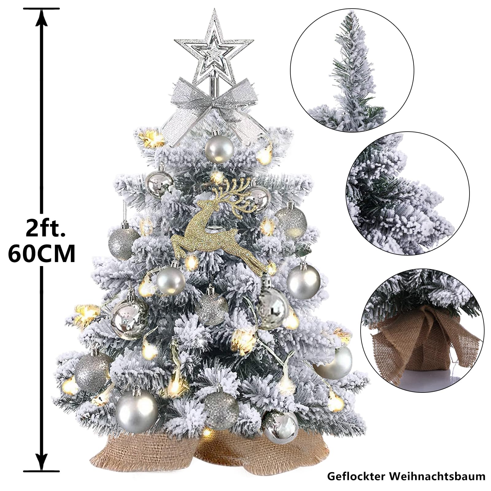 Mini albero di Natale artificiale con luci e ornamenti