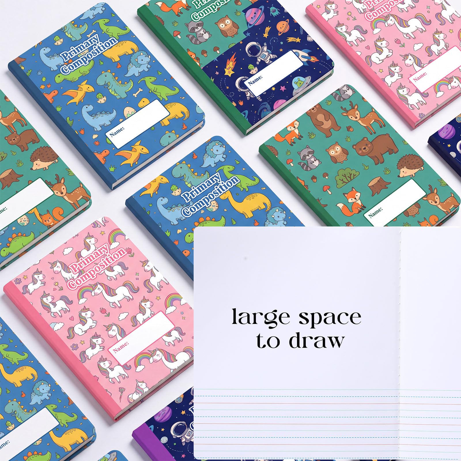 Resurhang 40 Pack Primary Composition Notebook K-2 Draw and Write Journal with Primary Ruled Lines 60 Pages 4 Style, Bulk School Supplies for Students, Teachers
