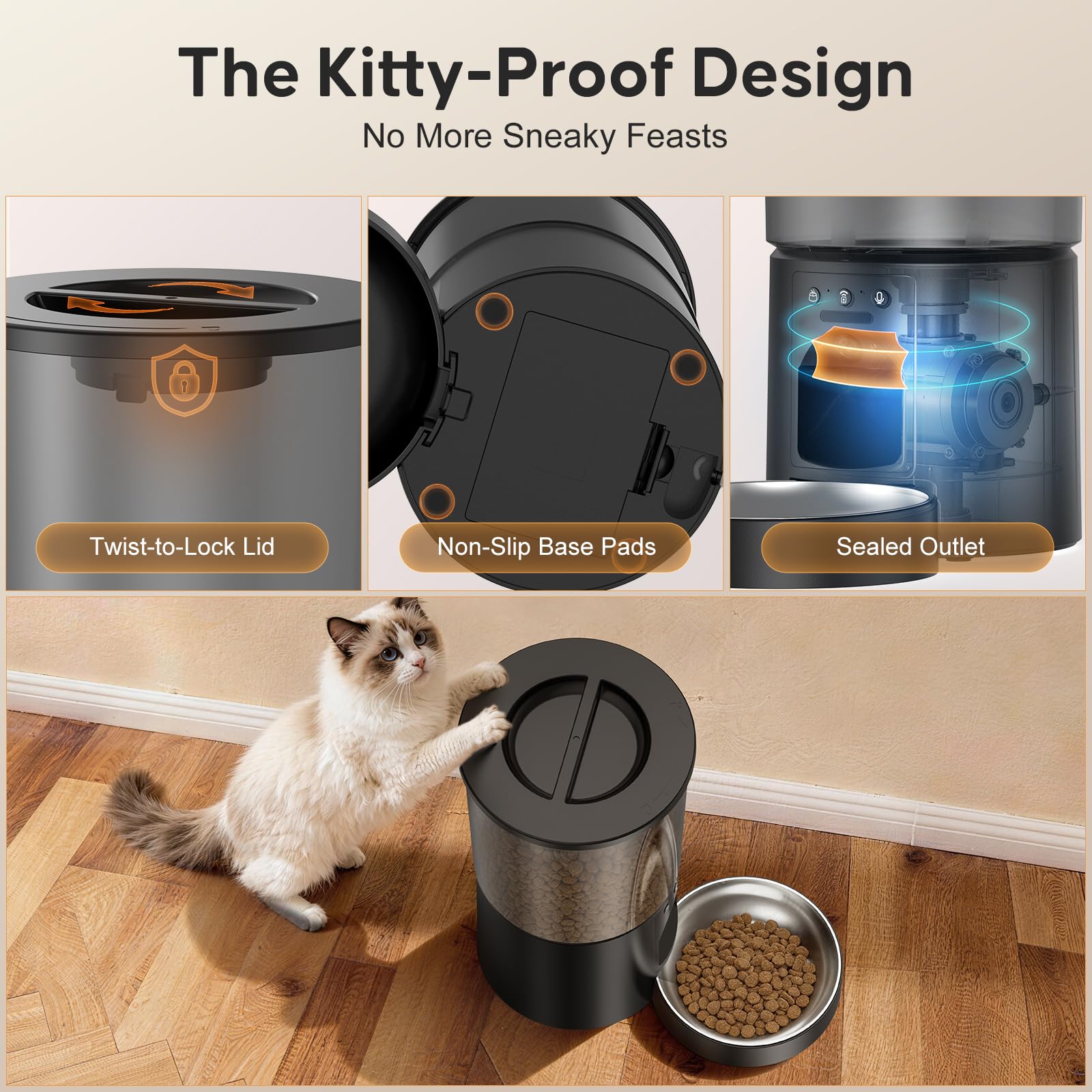 Automatic Cat Feeder with Camera,WiFi Cat Food Dispenser with App Control,1080P HD Video,Two-Way Audio, Transparent 4.2L Food Container (Black) - image 5