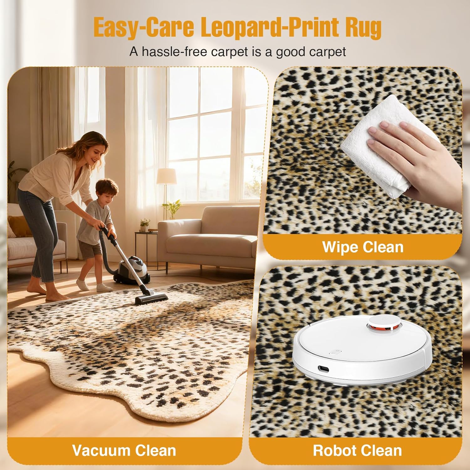 Cheetah Rug, 5.2ft x 7ft Leopard Print Rugs, Faux Cowhide Cheetah Skin Rug, Soft Animal Print Carpet for Bedroom, Living Room, Office 160x210cm