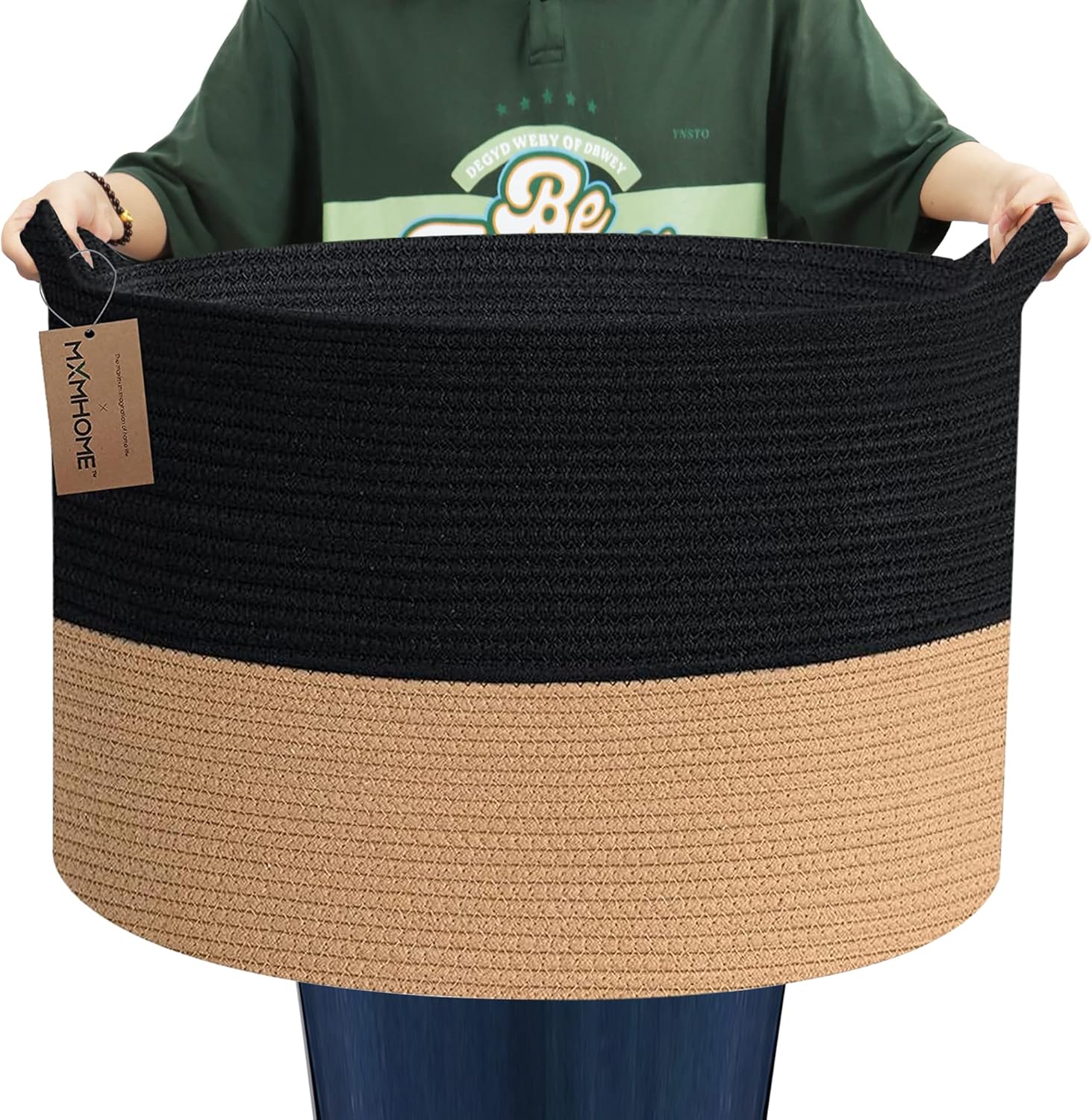 MXMHOME Extra Large Cotton Woven Basket Baby Throw Blankets Pillows Toys Organizer