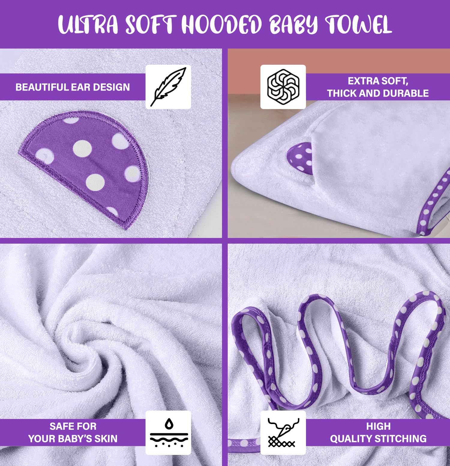 ZEYUMEE - Juego de 2 toallas de bebé con capucha de viscosa de bambú, color morado y rosa, lujosas, grandes y superabsorbentes, 30 x 30 pulgadas, suaves y adecuadas para bebés, niños pequeños y niños