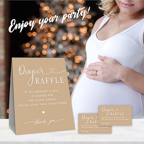 Miniatura 4 de Minimalism - Juego de rifa de pañales para baby shower, 50 boletos de rifa de pañales marrones y 1 letrero de pie, decoración para baby shower,
