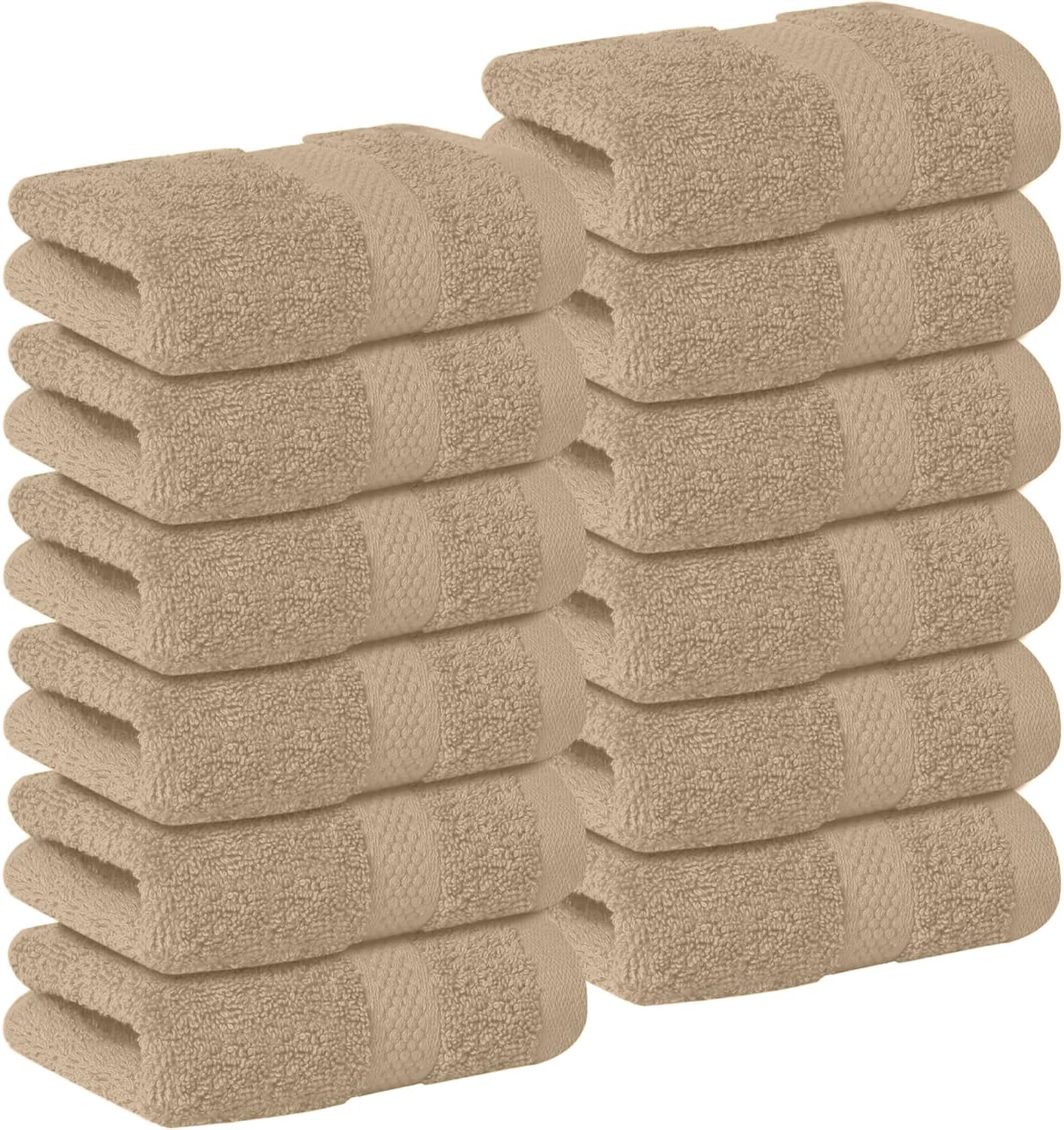 DAN RIVER 12-Pack Premium 100% Cotton Tan Face Towels for Bathroom - Reusable Face Wash Cloths for Showering 12x12 Inches - 550 GSM Super Soft & Absorbent Luxury WashCloths for Body, Spa & Gym