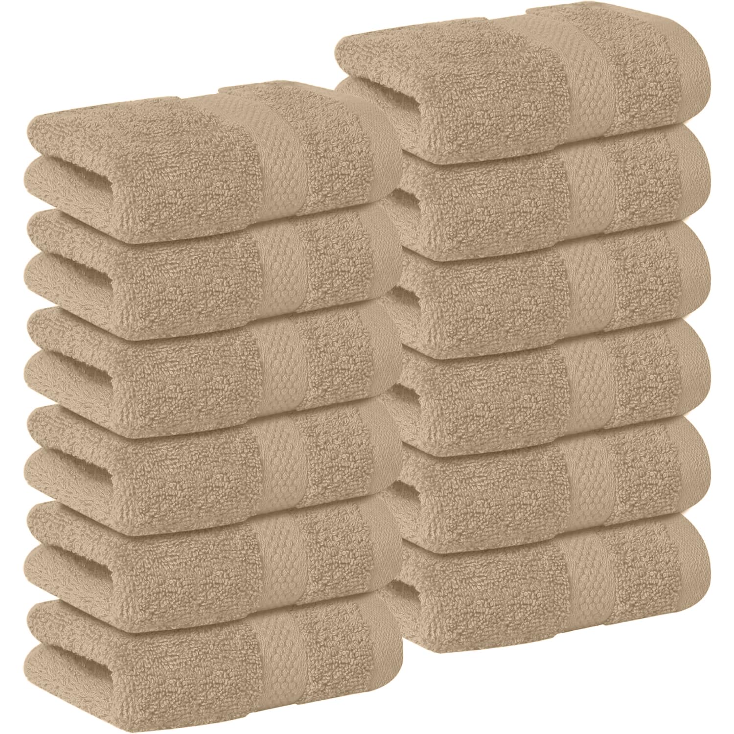 DAN RIVER 12-Pack Premium 100% Cotton Tan Face Towels for Bathroom - Reusable Face Wash Cloths for Showering 12x12 Inches - 550 GSM Super Soft &amp; Absorbent Luxury WashCloths for Body, Spa &amp; Gym