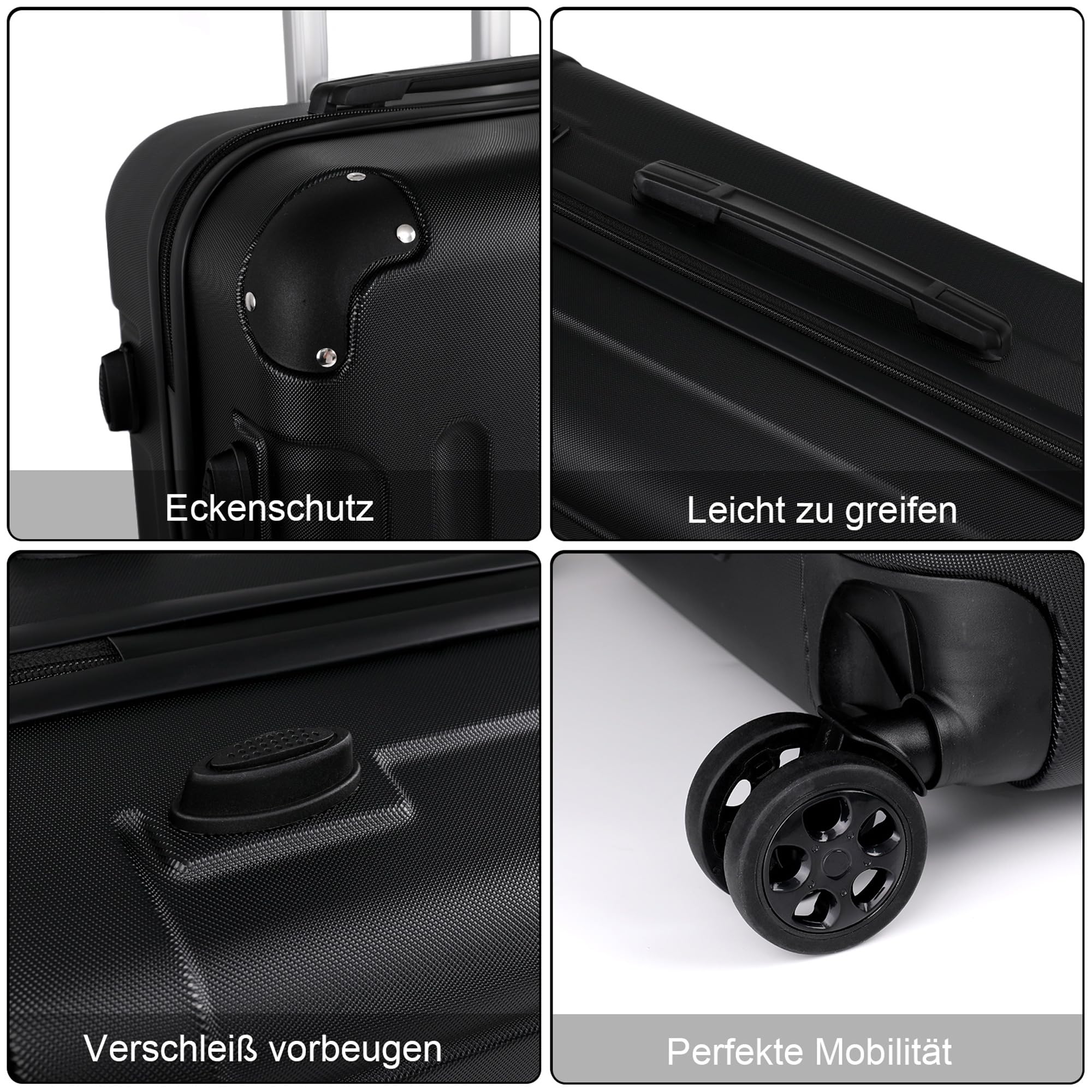 TANTOMI Koffer Mittelgroß, 24 Zoll Hartschalenkoffer, Trolley, Leichter ABS-Rollkoffer, Reisekoffer mit 4×360°-Rollen, 3-Stelliges Zahlenschloss (Schwarz, 65L)