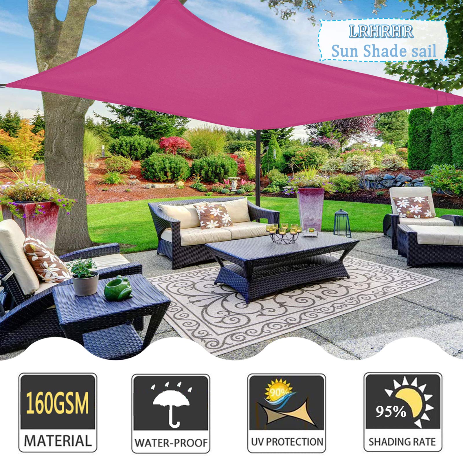 Sonnensegel Rechteckig Sonnenschutz Wetterbeständig UV Schutz Polyester Segel Schatten, fßr Garten Terrasse Camping- Rose Red| 2x2m(6.5x6.5ft) :