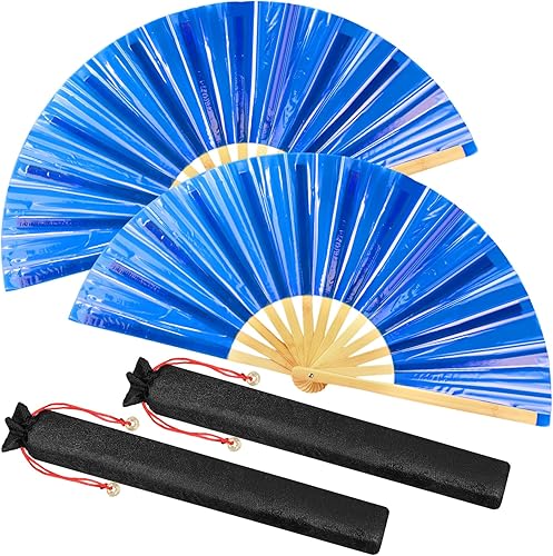 Miniatura 15 de Maitys Large Rave Fan Clap Fans for Line Dancing Large Holographic Folding Hand Fans for Men and Women, Festival, Tai Ji, Kungfu, Martial Art, Láser