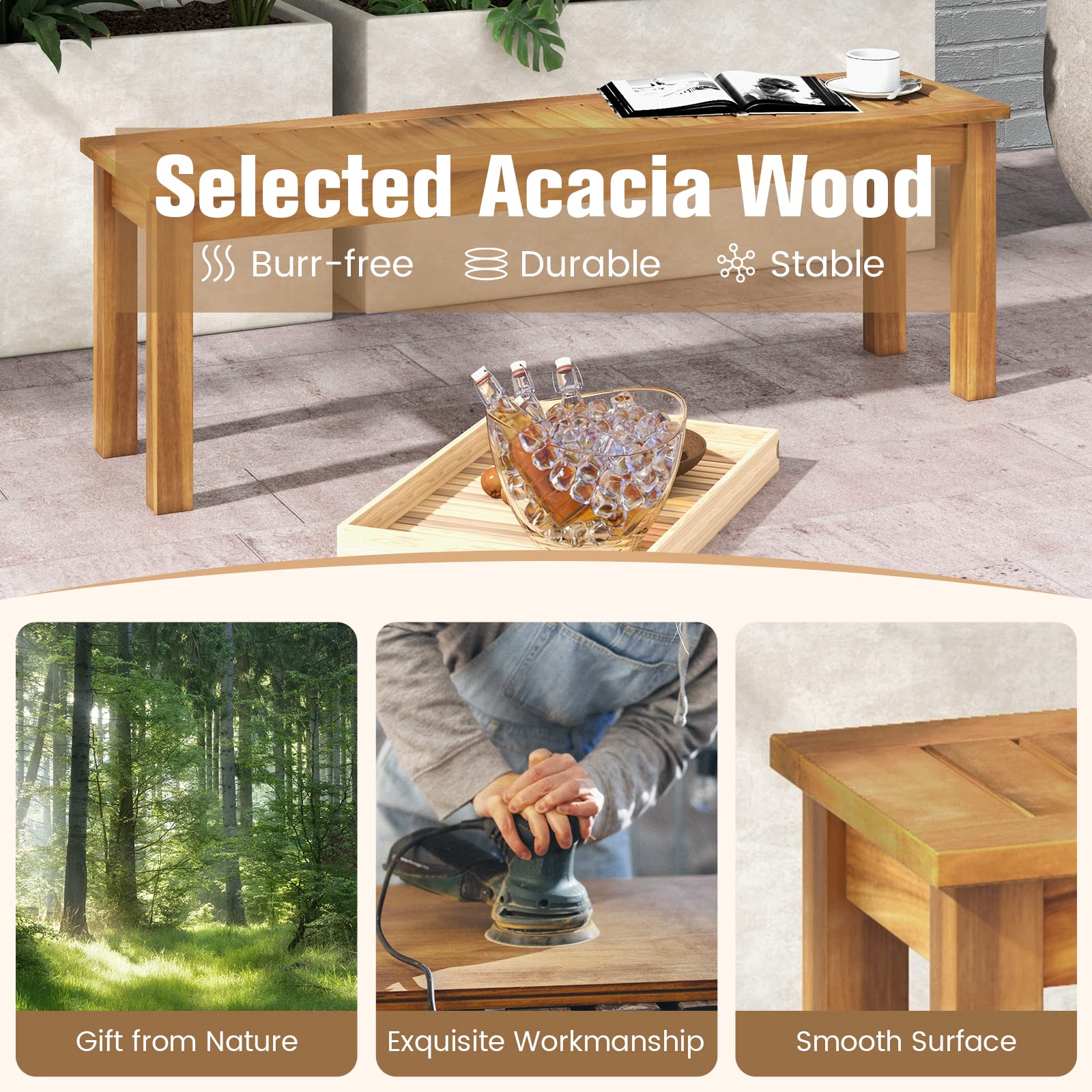 GIANTEX Panca da Giardino a 3 Posti in Legno Massiccio | Panchina da Esterno e Interno, Portata Fino a 360 kg, per Giardino, Balcone, Sala da Pranzo, 132 x 34 x 43,5 cm