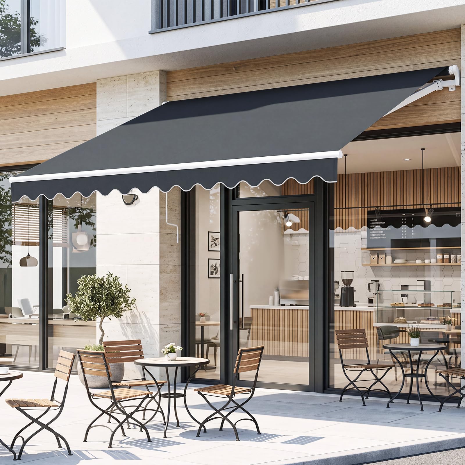 COSTWAY Store Banne de Manuel Rétractable de 4 x 2,5M Angle Réglable 5-35°, Auvent de Terrasse avec Tissu Résistant aux UV et à l'eau Cadre en Aluminium, pour Jardin Terrasse (Gris)