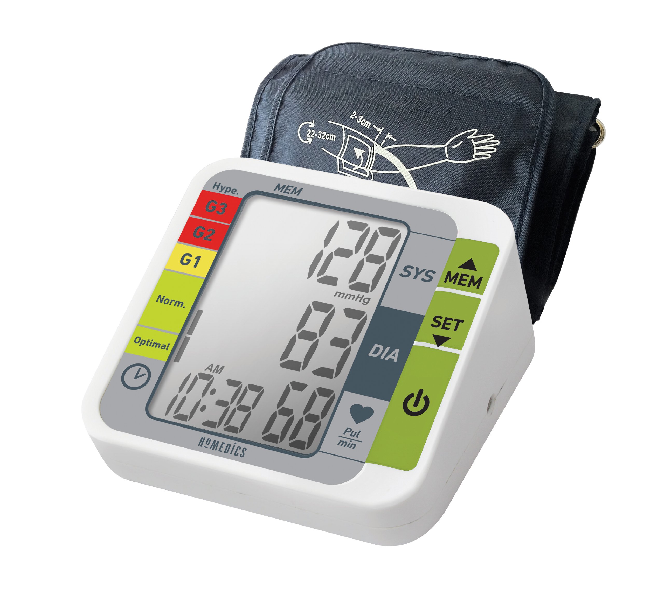 HoMedics BPA-2000-EU Arm Blood Pressure Monitor with cuff on arm and display showing readings