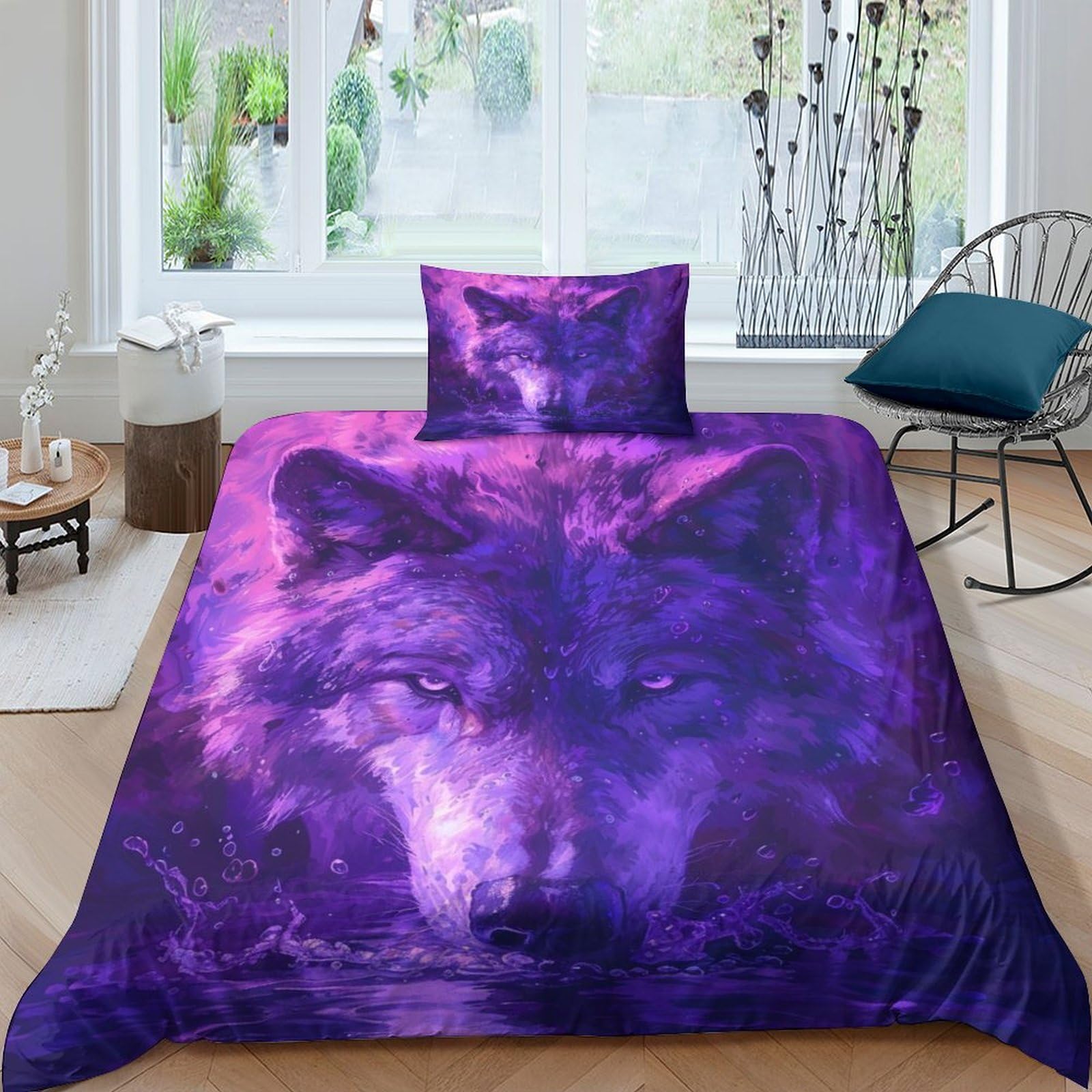 BARDYS Wolf 3D Print Wild Animals Quilt Cover Comforter Covers Duvet Cover for Teens And Adults Soft Microfiber with Pillow Cases with Zipper Closure Bedding Set 3 Pieces Single（135x200cm）