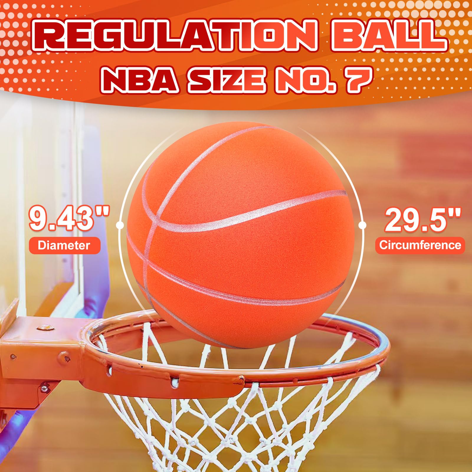 Balón de baloncesto silencioso tamaño 7 (29.5 pulgadas) – Balón de baloncesto interior silencioso para regates silenciosos y entrenamiento en interiores, pelota de baloncesto de espuma de