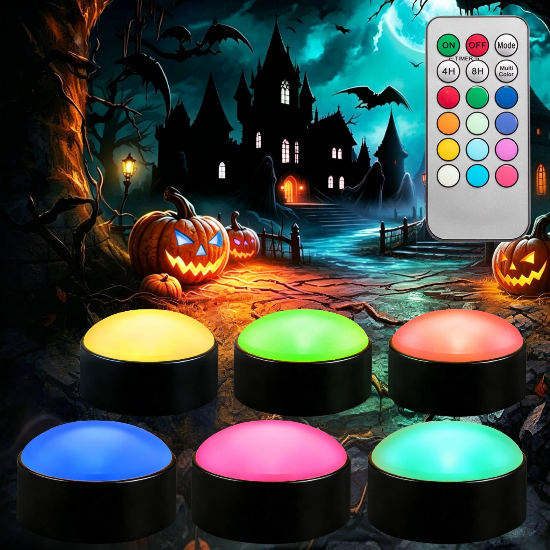 CANDLE IDEA 6 PCS Black Flameless Colour Changing LED Pumpkin Lantern Lights with Remote and Timer, 12 Colours Battery Operated Pumpkin Light, Jack-O-Lantern Halloween Decor & Autumn Decor