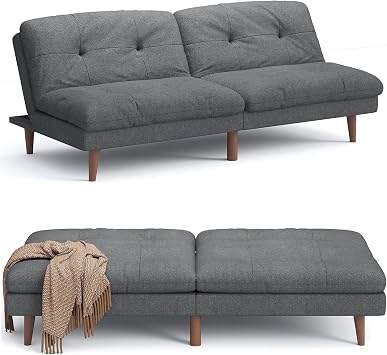 Homall Futon Couch, Modern Futon Sofa Bed with Adjustable Backrest, Convertible Sleeper Sofa Bed for Small Apartments, Loveseat, Office Fabric, Grey