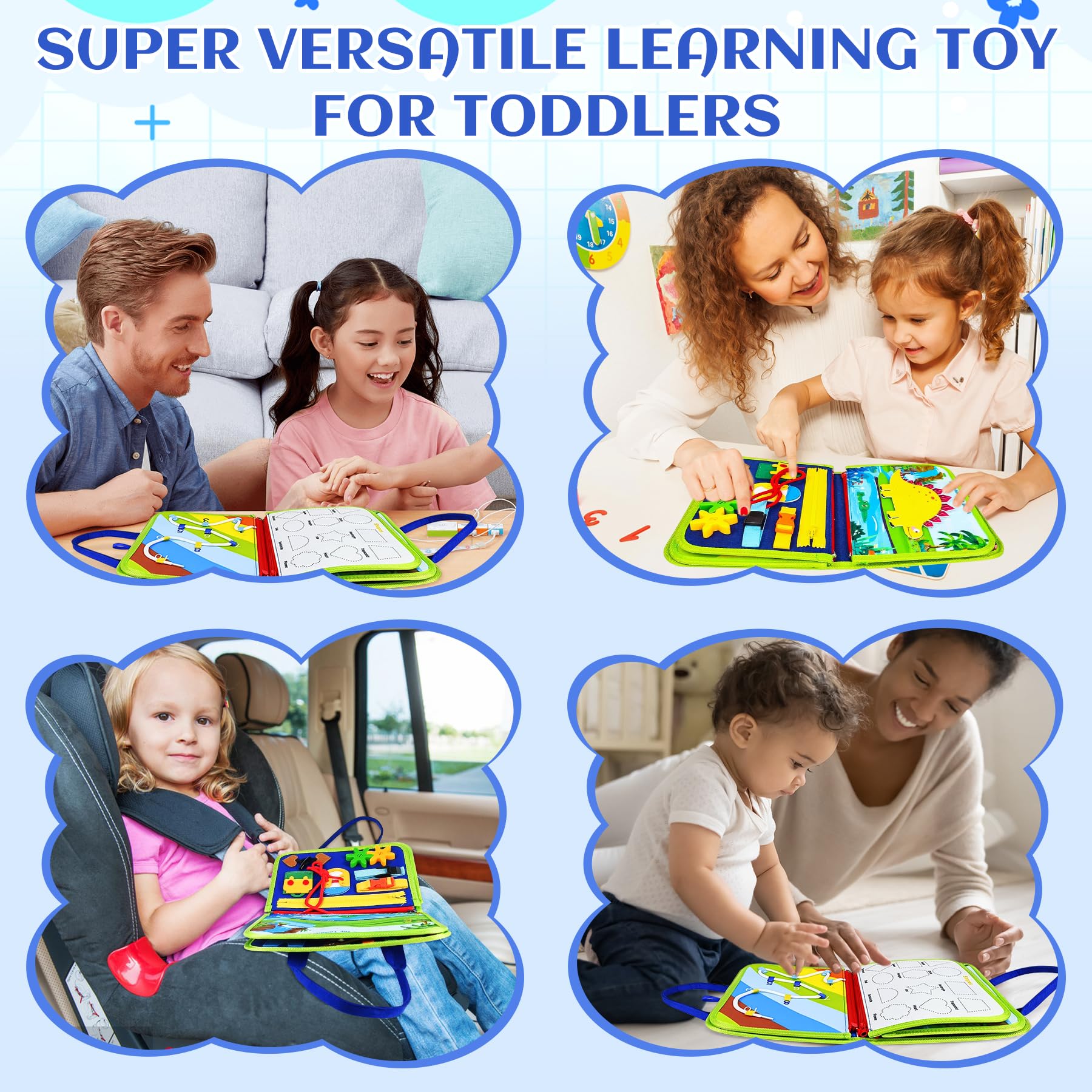 Montessori Busy Board di Feltro - Libro Montessori Interattivo, Giochi Educativi 1 2 Anni, Sviluppa Motricità Fine, Autonomia e Logica Bambini/Bambine (Natale, Compleanno)