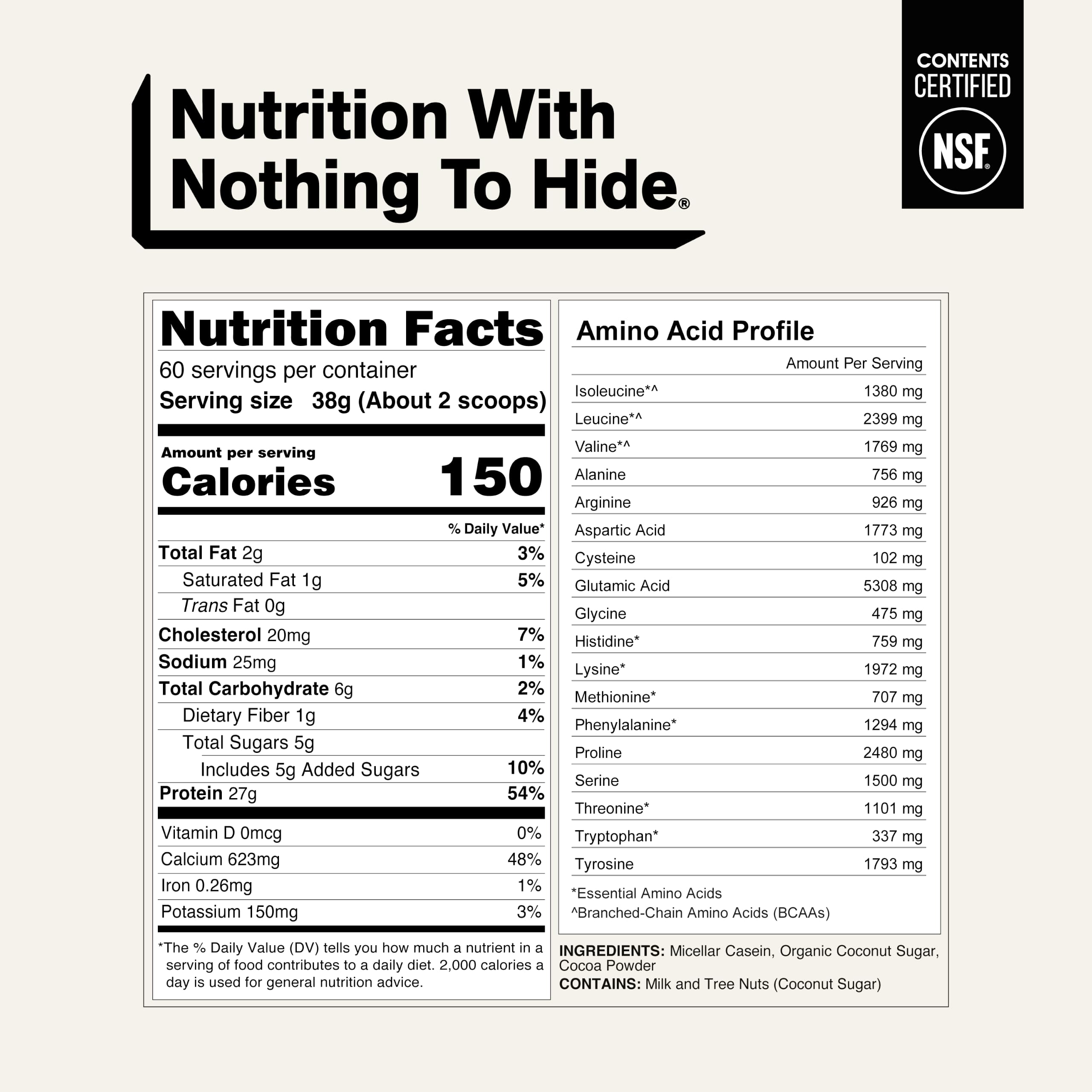 NAKED Chocolate Casein - Chocolate Micellar Casein Protein - 5 Pound Bulk, NSF Certified, GMO-Free, Gluten-Free, Soy-Free, Preservative-Free - Stimulate Muscle Growth - Enhance Recovery - 60 Servings — Amazon image 5
