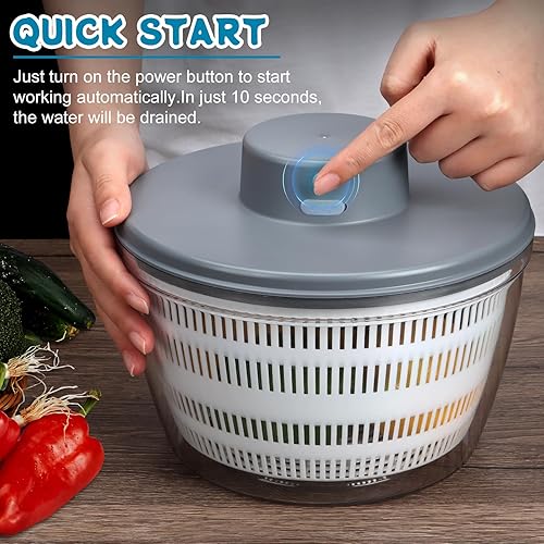 Miniatura 4 de Molinillo de ensalada grande, lavadora y secadora de verduras, lechuga eléctrica con cuenco para el hogar, cocina, lavado, secado de verduras de