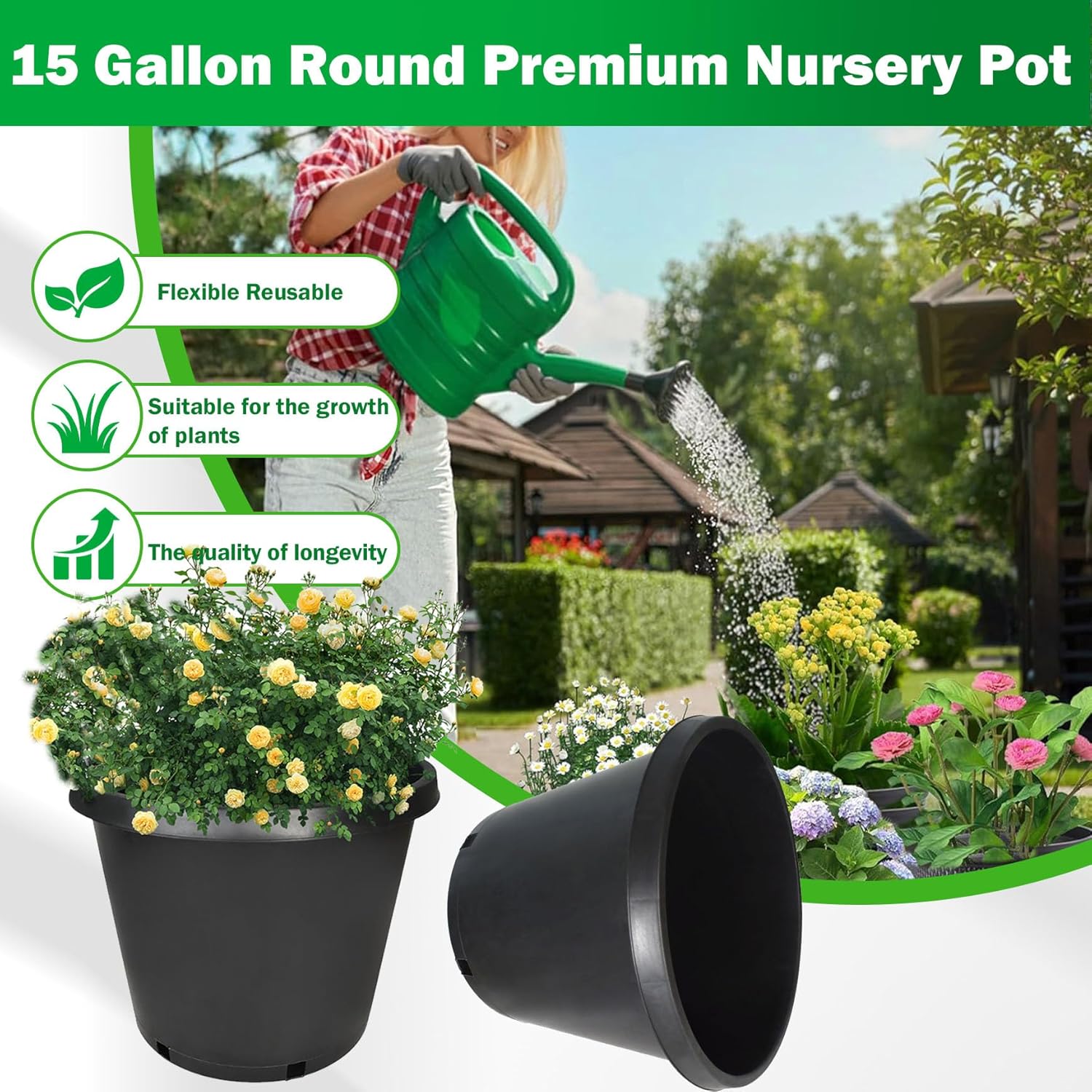 Nursery Pots with Drainage Holes Pack of 10 Pcs 15 Gallon and Plant Label Flexible Seedling Pots Seed Starting Planter for Indoor Outdoor Flowers Succulents Cactus