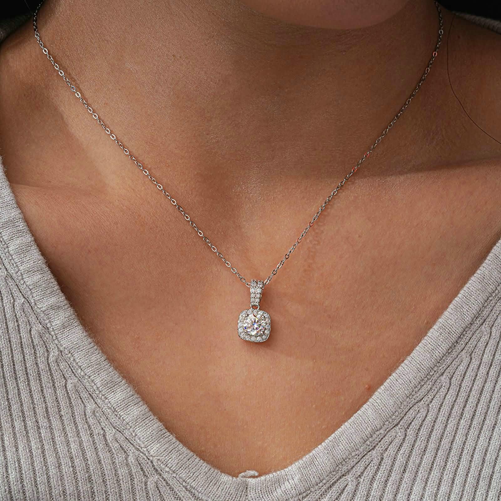 Moissanit naszyjnik damski 750 585 375 białe złoto, wisiorek Charms z 1 ct 6,5 mm moissanit i diament naszyjnik ślubny dla kobiet 45 cm bez niklu