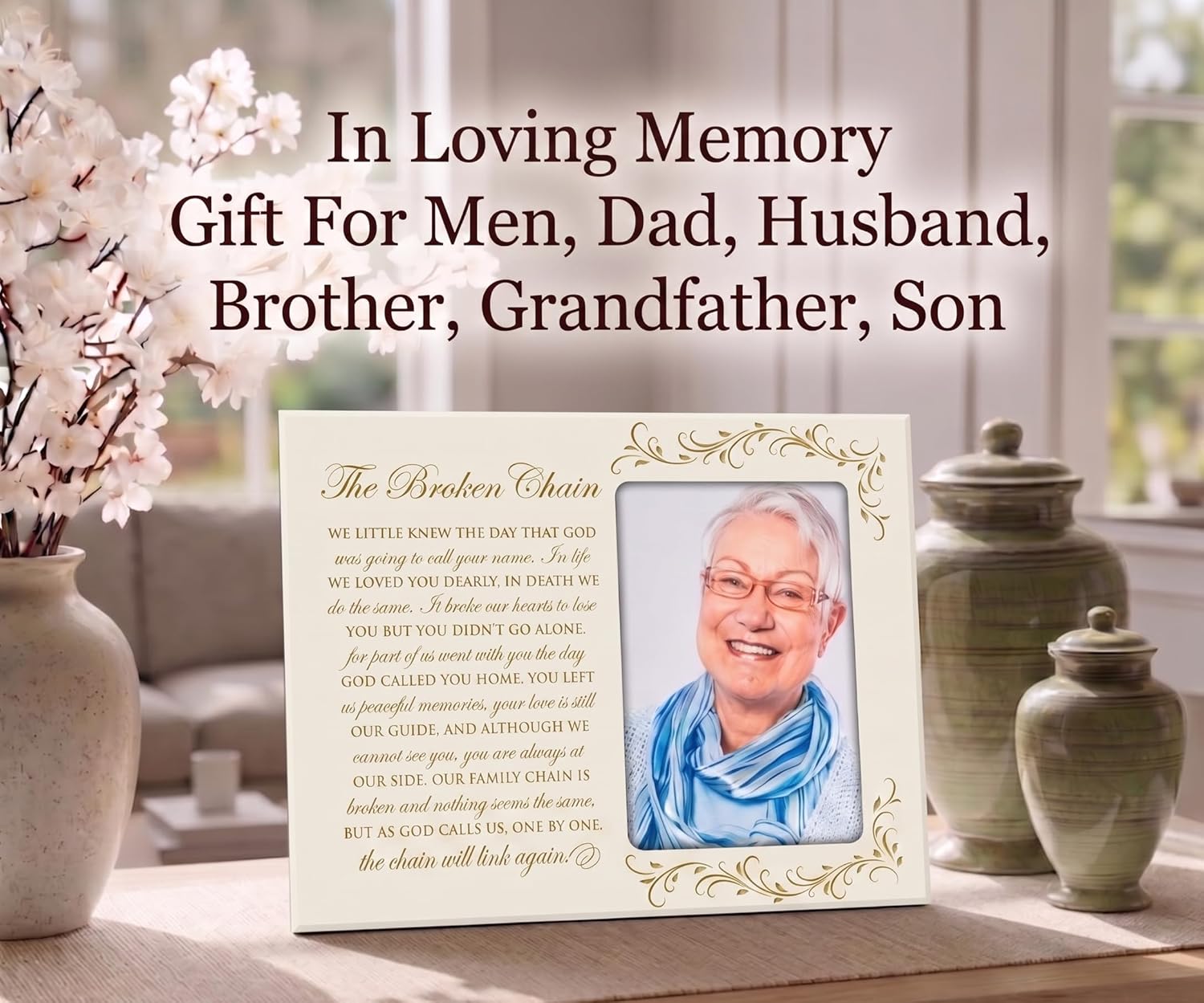 LifeSong Milestones Broken Chain Memorial Picture Frame – Remembrance Poem | Ivory Wood Photo Frame | In Loving Memory | Sympathy Gift | Holds 4x6 Photo