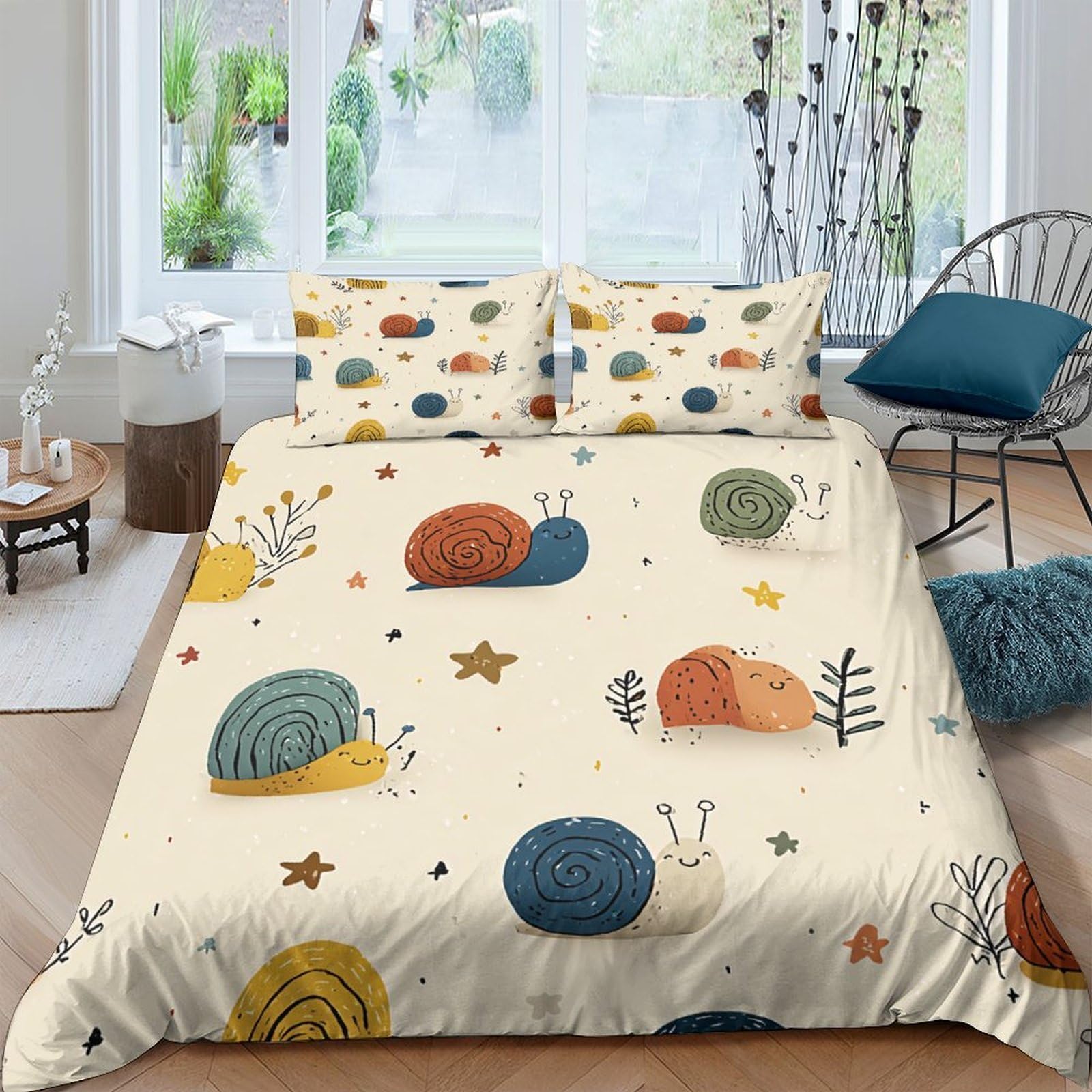 Ctjqhvkz Style-2 3D Printed Snail Forest Fitted Sheet Microfiber Soft Colourful Bed Cover For Bedroom Guest Room Mattress Decor Single（135X200cm）