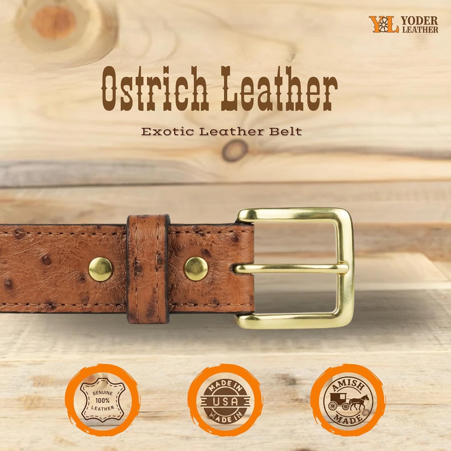 Yoder Leather Company Genuine Ostrich Skin Leather Belt – 1.25 inch Wide, Changeable Buckle, USA Made - Image 2