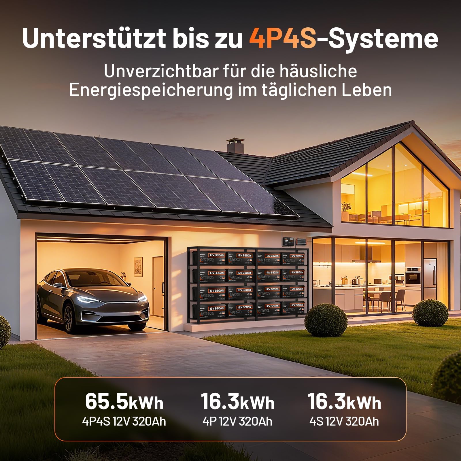 HumsiENK LiFePO4 Batterie 12V 320Ah mit Bluetooth | 4096Wh Lithium Batterie 12V, 250A BMS, über 15.000 Zyklen | 12V LithiumBatterie Wohnmobil & Solar Battery,LiFePO4 320Ah Bluetooth