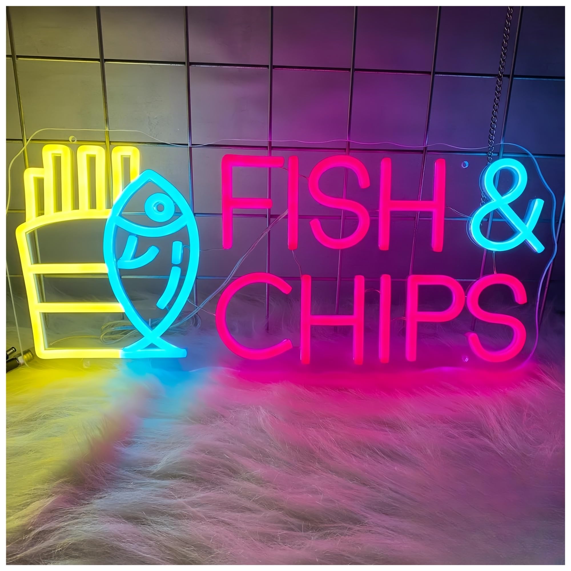 SHOUXI Sign Lamp French Fried Fish Fries Shape Neon Signs to French Fries Burger,Shops, Restaurants Bar Make Your Shop More Attractive 50X22cm