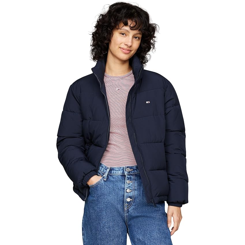 Tommy Jeans Donna Giacca Imbottita Essential Puffer con Colletto, Blu (Dark Night Navy), XL