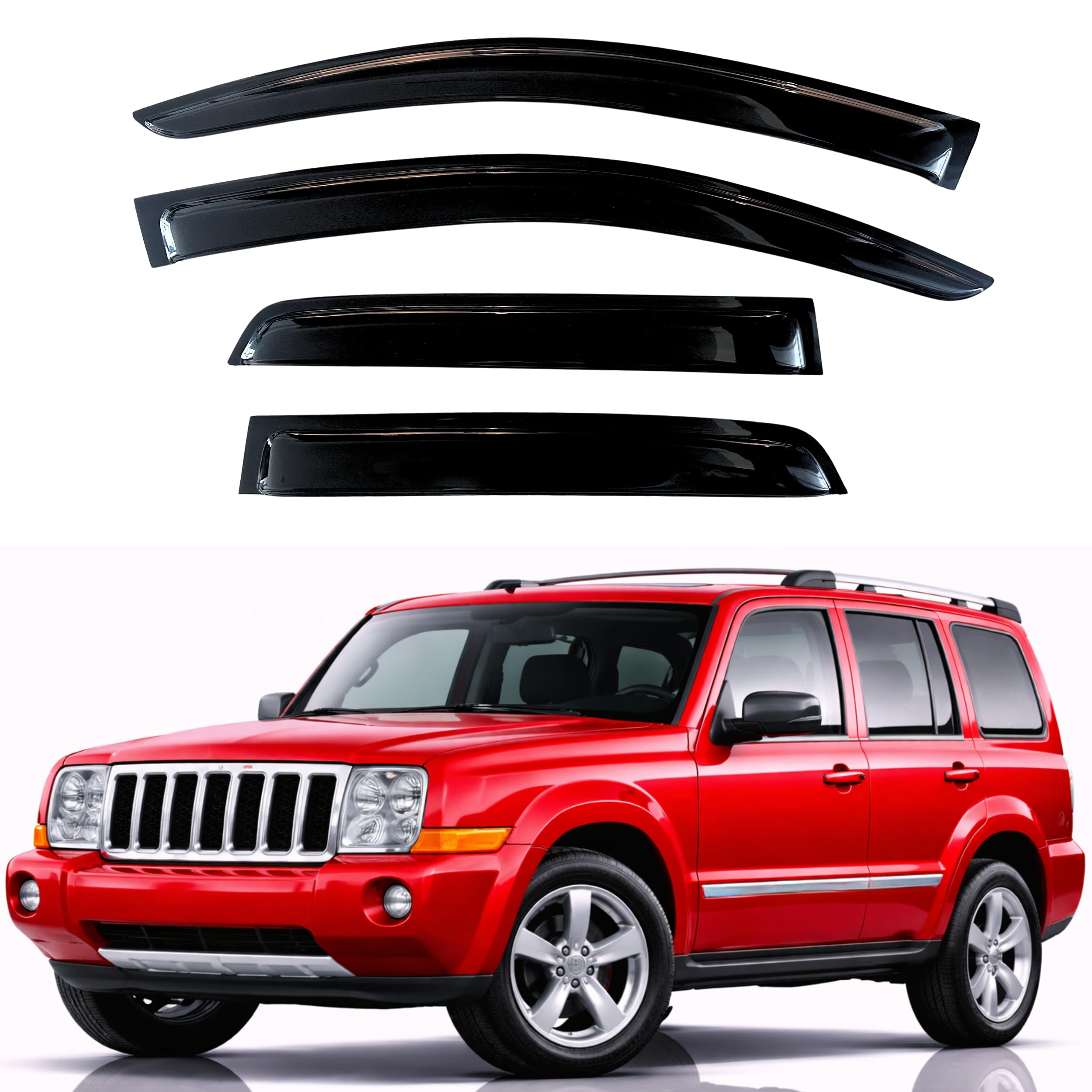 KPY Rain Guards Fit for 2006-2010 Jeep Commander, Out-Channel Window Visors Vent Wind Deflectors 4PC, Car Accessories for 06-10 Commander