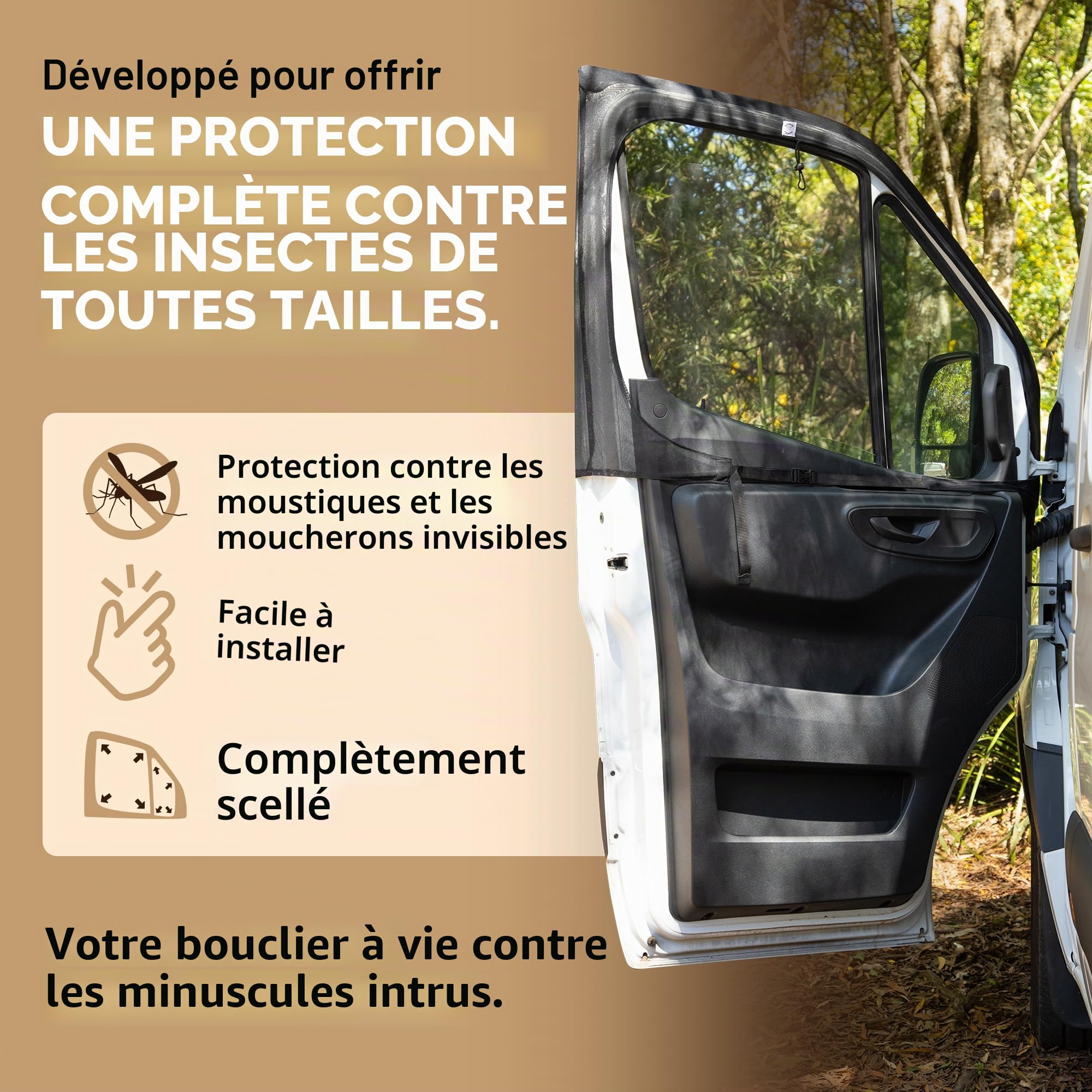 Living in a Bubble Lot de 2 moustiquaires magnétiques pour Portes Avant - Taille Universelle pour Sprinter, Metris, Ford Transit et Autres Vans et Voitures - Car Living Essentials et Accessoires Van