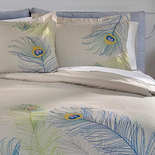 Miniatura 3 de 100% algodón, juego de funda de edredón de 3 piezas, tamaño KingCalifornia King, de una sola capa, suave, bordado de pavo real