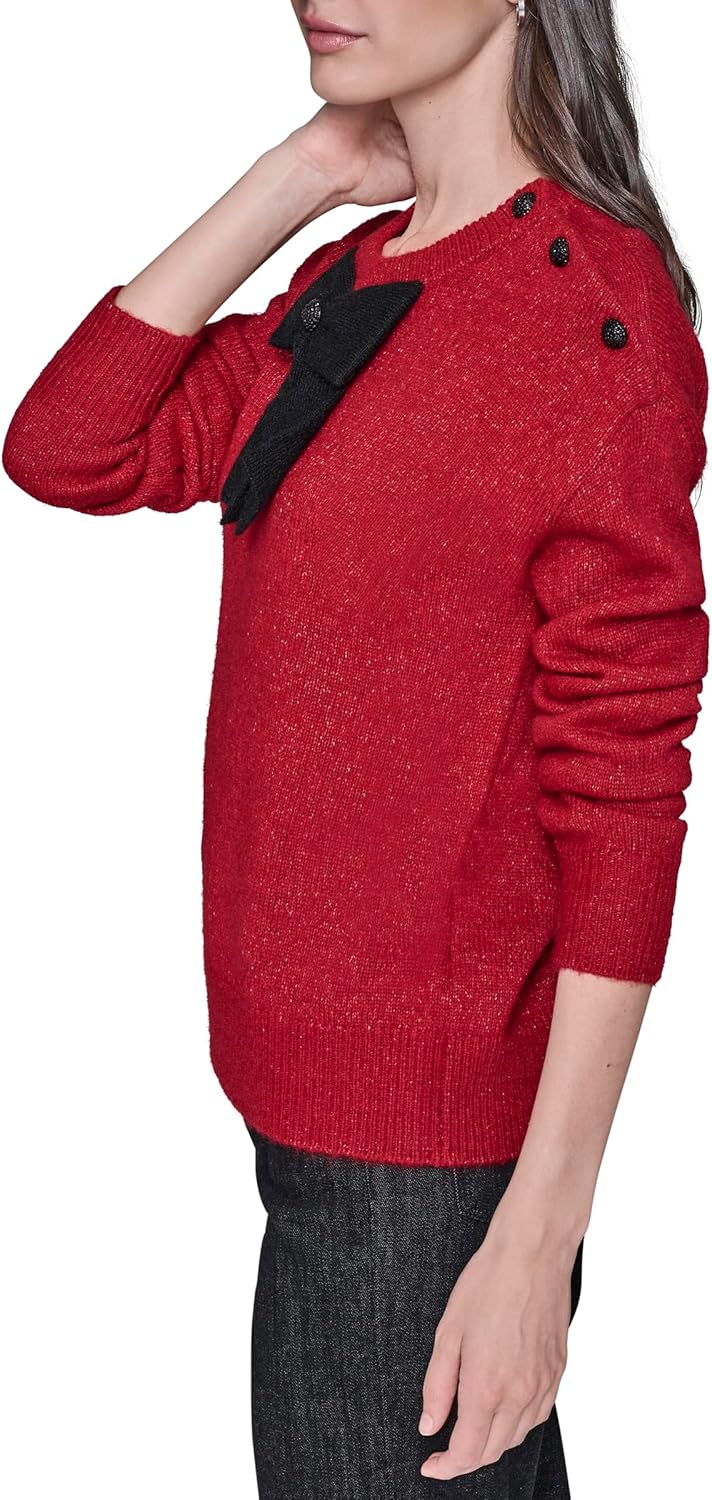 KARL LAGERFELD womens Long Sleeve Crew Neck Bow Sweater - Image 3